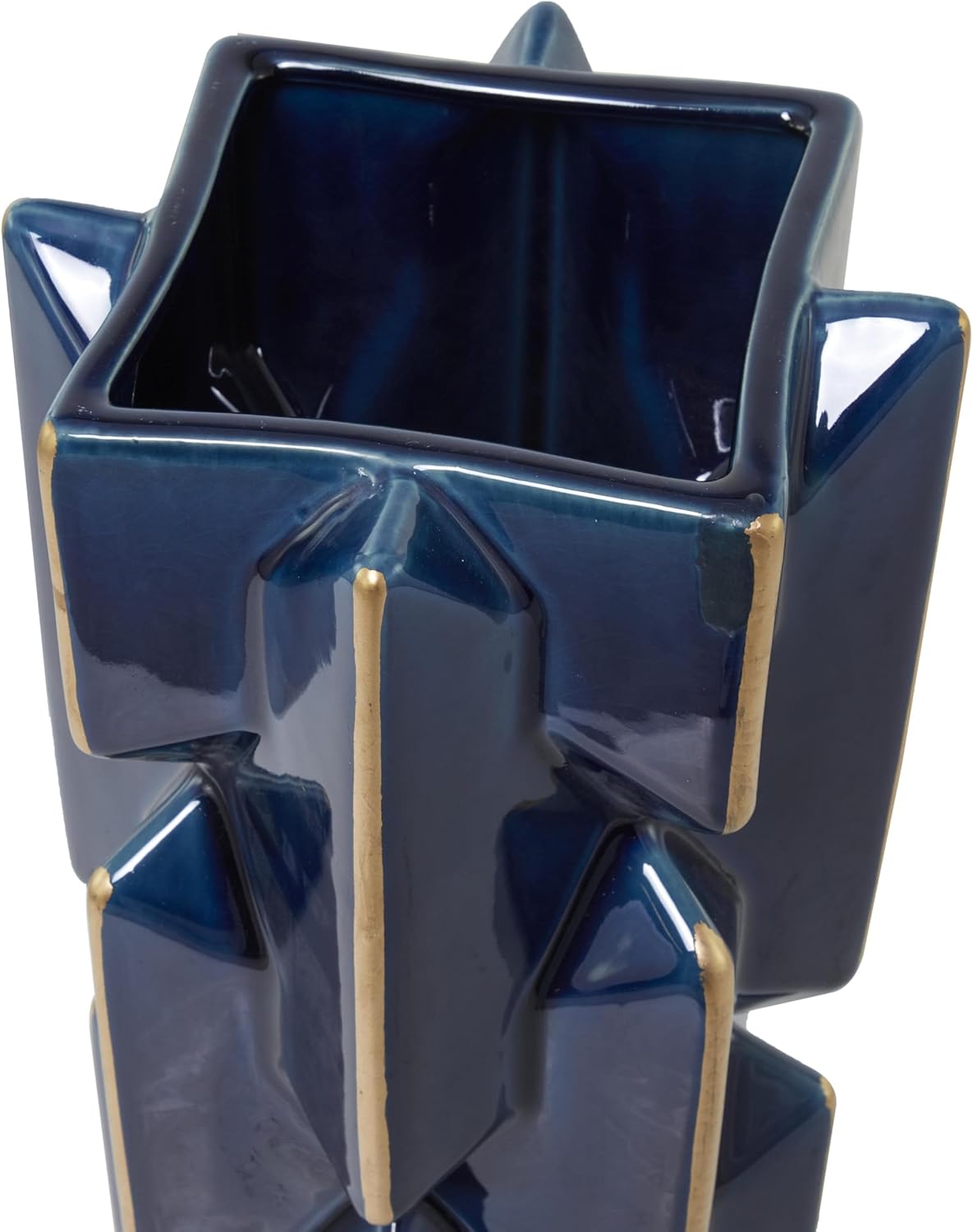 Deco 79 Ceramic Decorative Vase Faceted Centerpiece Vase with Gold Accents, Flower Vase for Home Decoration 8" x 8" x 27", Teal