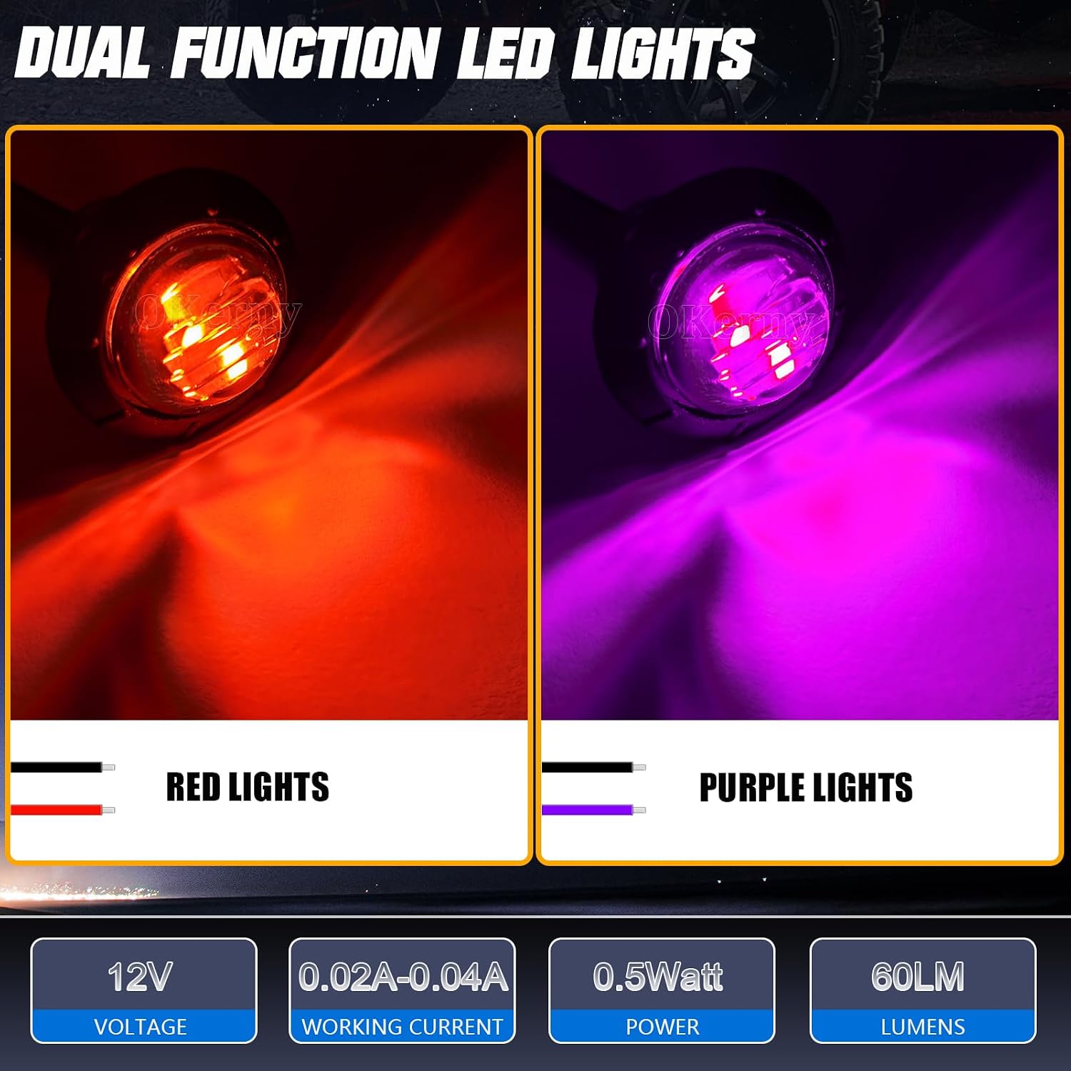10pcs 3/4" Dual Color LED Trailer Marker Lights Round with Rocker Switch Waterproof Red Purple 3LEDs Truck RV Lorry Front Rear Side Marker LED Lights Flush Mount Clearance Auxiliary Lamp 12V