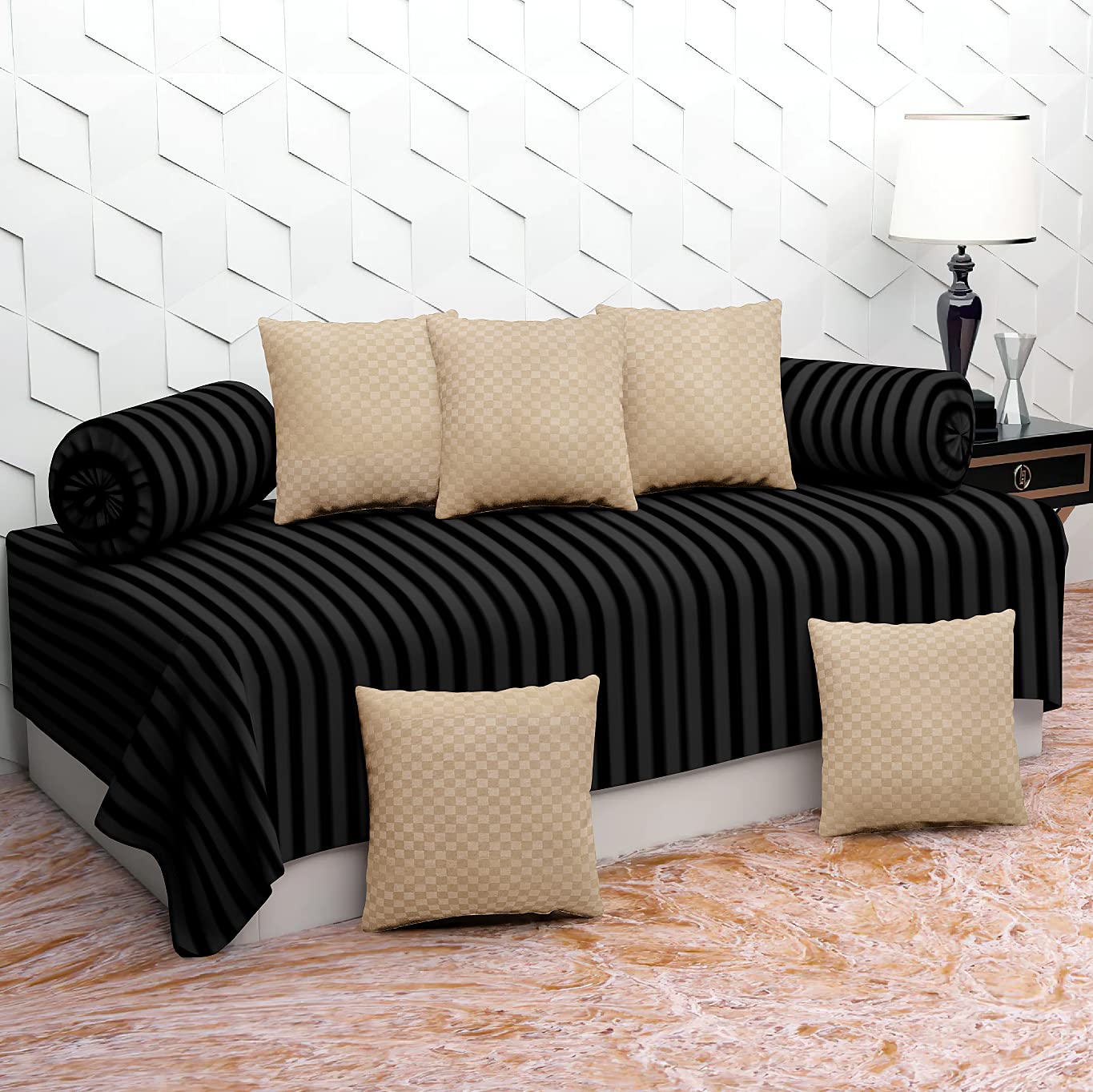 200TC Diwan Set Cotton 8 Piece | Deewan Printed Bedsheet Sets for Living Room Hall (Set of 8 Piece, 1-Bed Sheet 60x90 Inch | 2-Bolster Cover 16x32 Inch | 5-Cushion Cover 16x16 Inch)(AH-24)-picture-23
