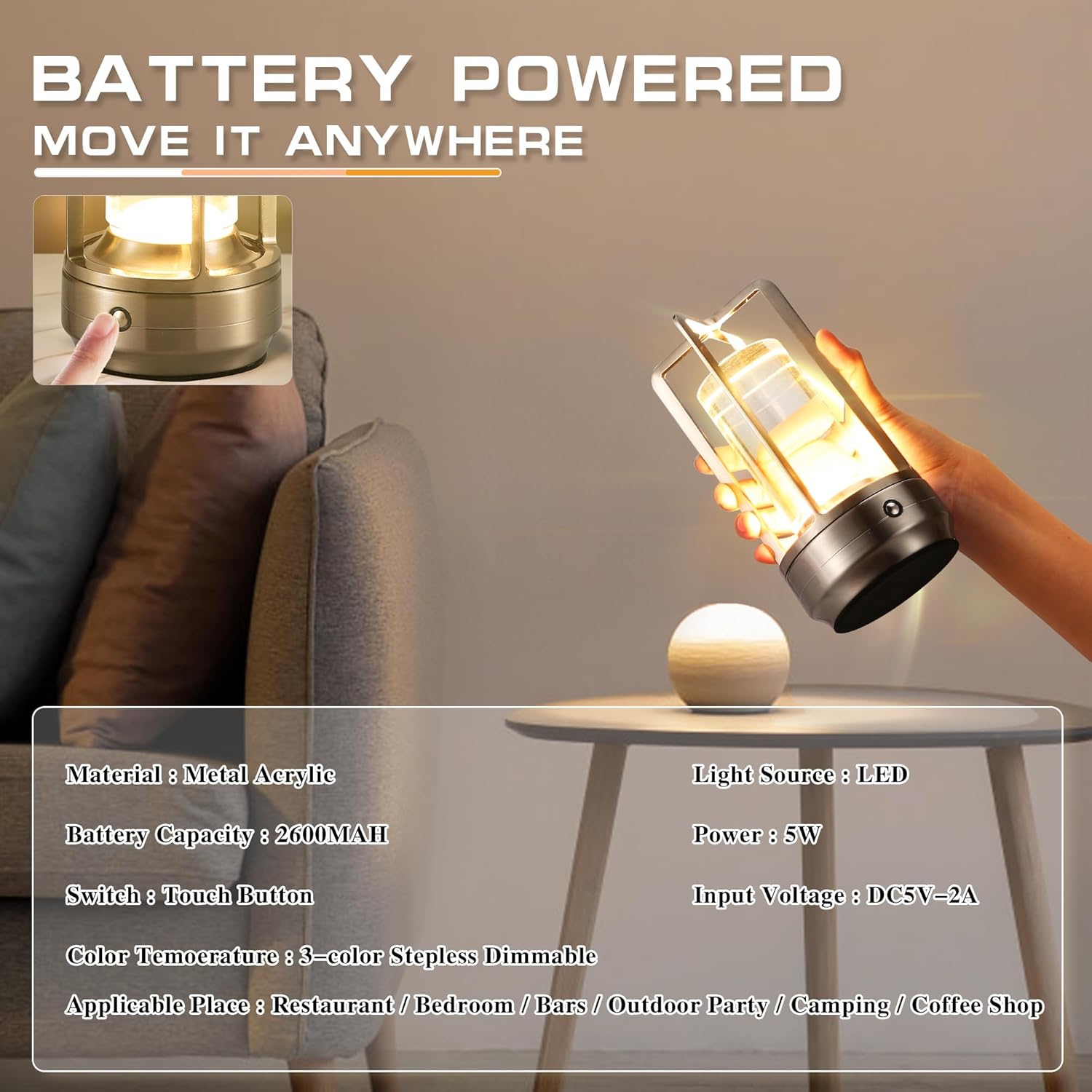 Idong Portable Cordless Table Lamp,LED Desk Lamp with Touch Control,3-Colour Infinitely Dimming Rechargeable Battery Powered Dimming LED Lighting for Strange/Restaurant/Bedroom/Bar/Camping(Grey-1)
