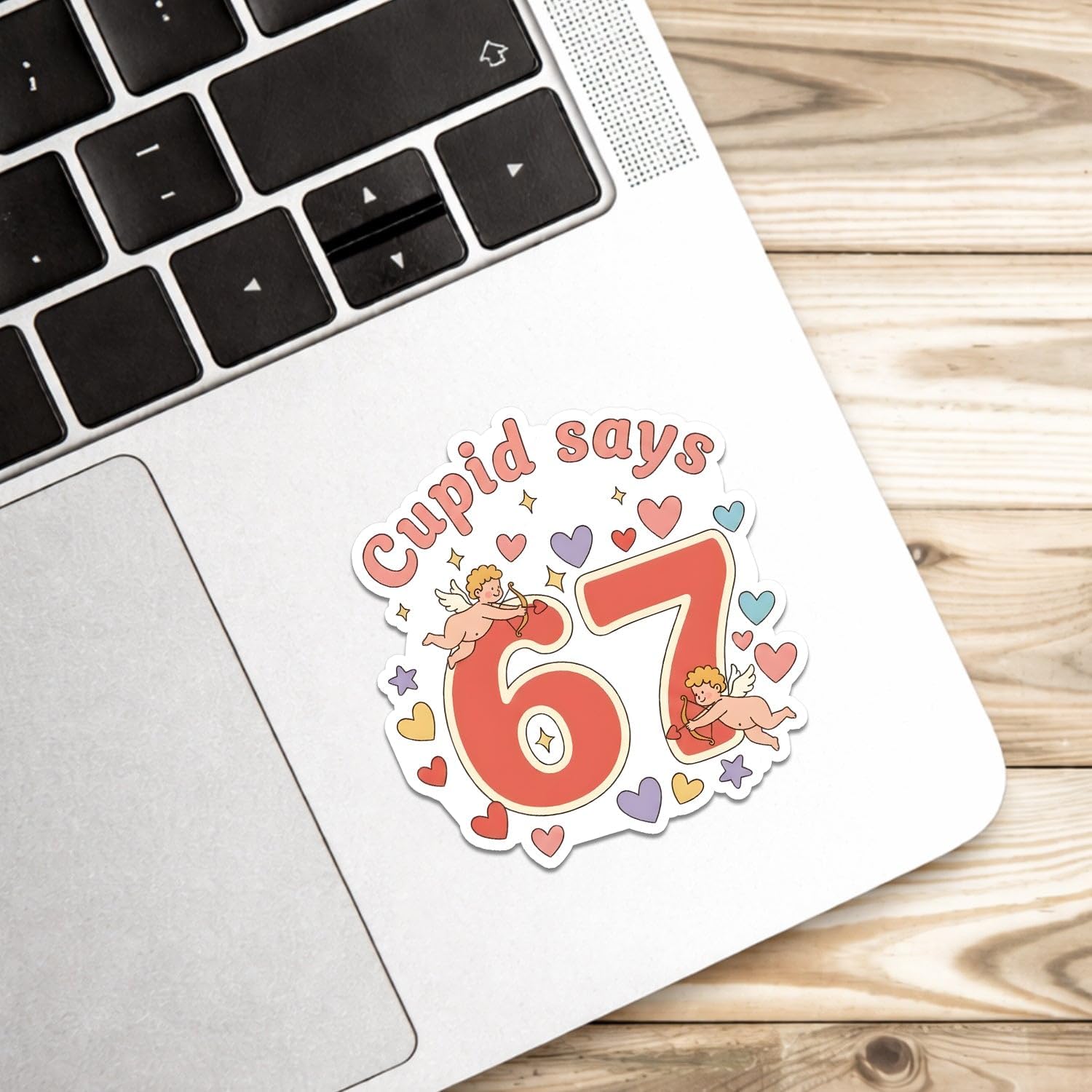 (3 Pcs) Cupid Says 67 Sticker - Funny Cupid Brainrot Stickers - GenZ Alpha Trending Decal Gift for Him Or Her - Dark Humor - Decal 3 Inch for Laptop Notebook image 2