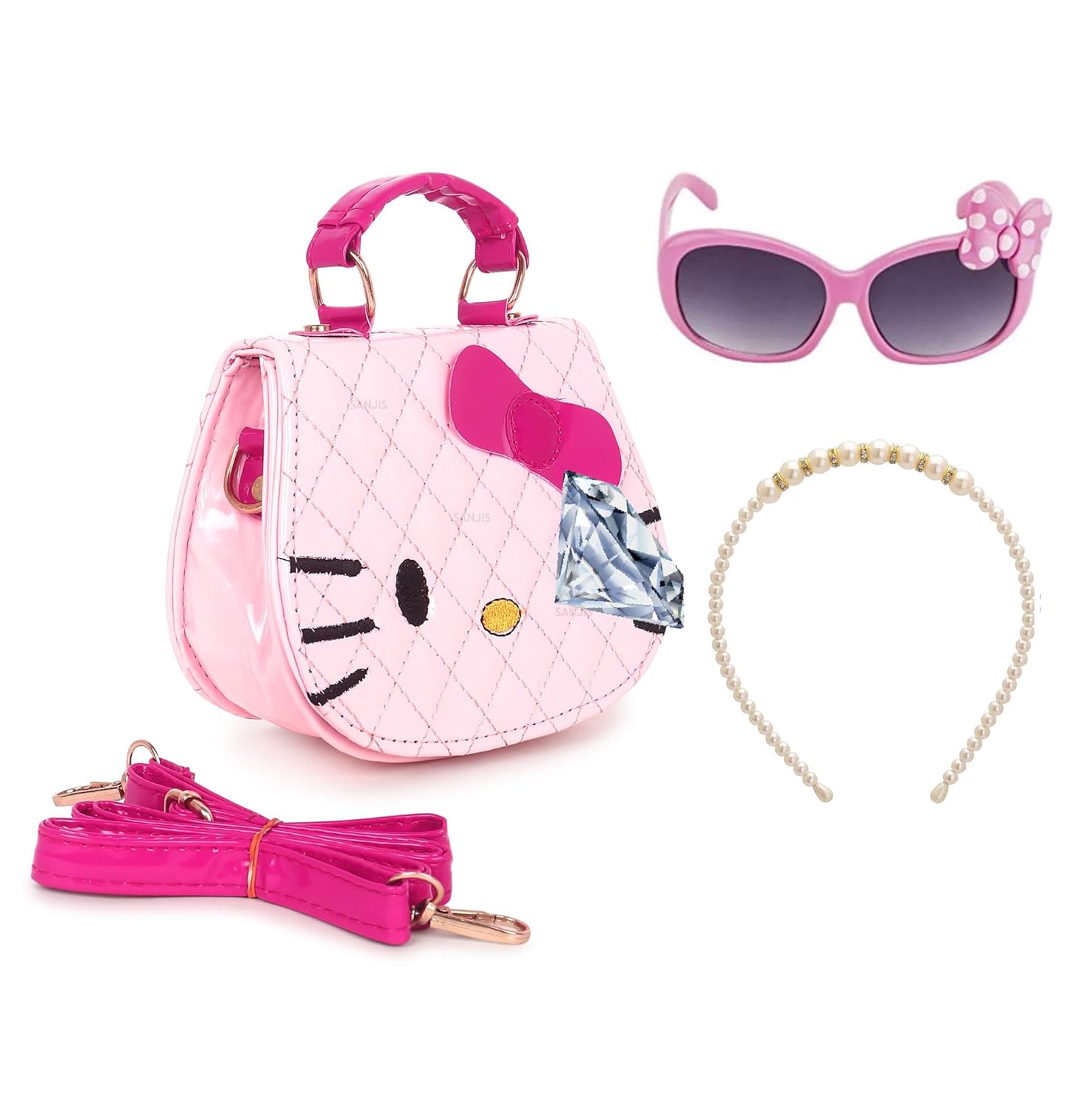 Sanjis Enterprise cartoon hardshell Sling Bag Combo – Crossbody Bag with Sunglass and pearl hairband (Pack of 3)|Rakhi gift|birthday return gift Sanjis Enterprise cartoon hardshell Sling Bag Combo – Crossbody Bag with Sunglass and pearl hairband (Pack of 3)|Rakhi gift|birthday return gift