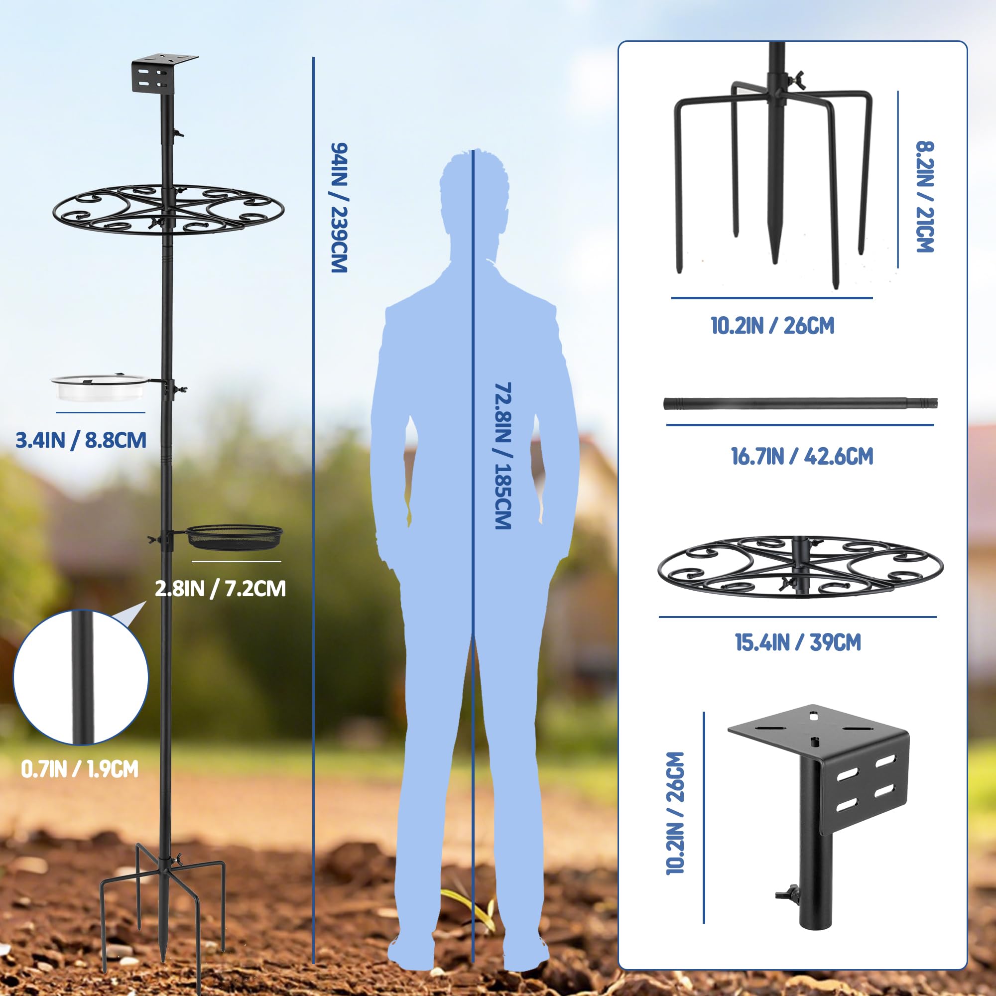 MIXXIDEA Vogelfutterstation, Vogelfutterstange mit 5-Zinken-Basis, Haken zum Aufhängen, Wasserbad, Netzschale, windabweisender Wassernapf mit Metall-Druckknopfverschluss für den Außenbereich, um Vögel