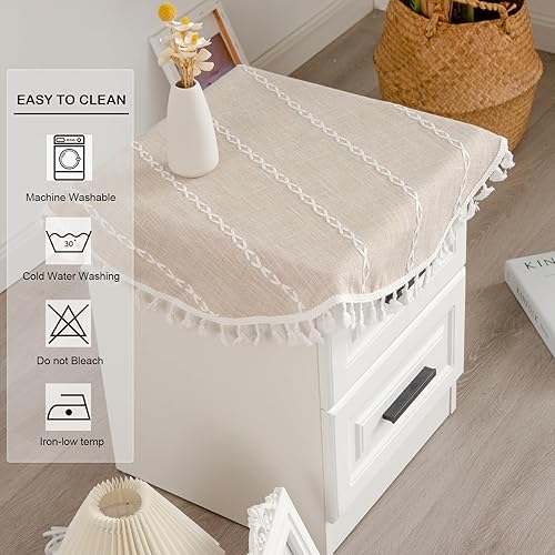 Miniatura 6 de YZKITM Mantel redondo rústico pequeño lavable a rayas jacquard de lino resistente estilo granja con borlas para cocina, comedor, fiesta, decoración