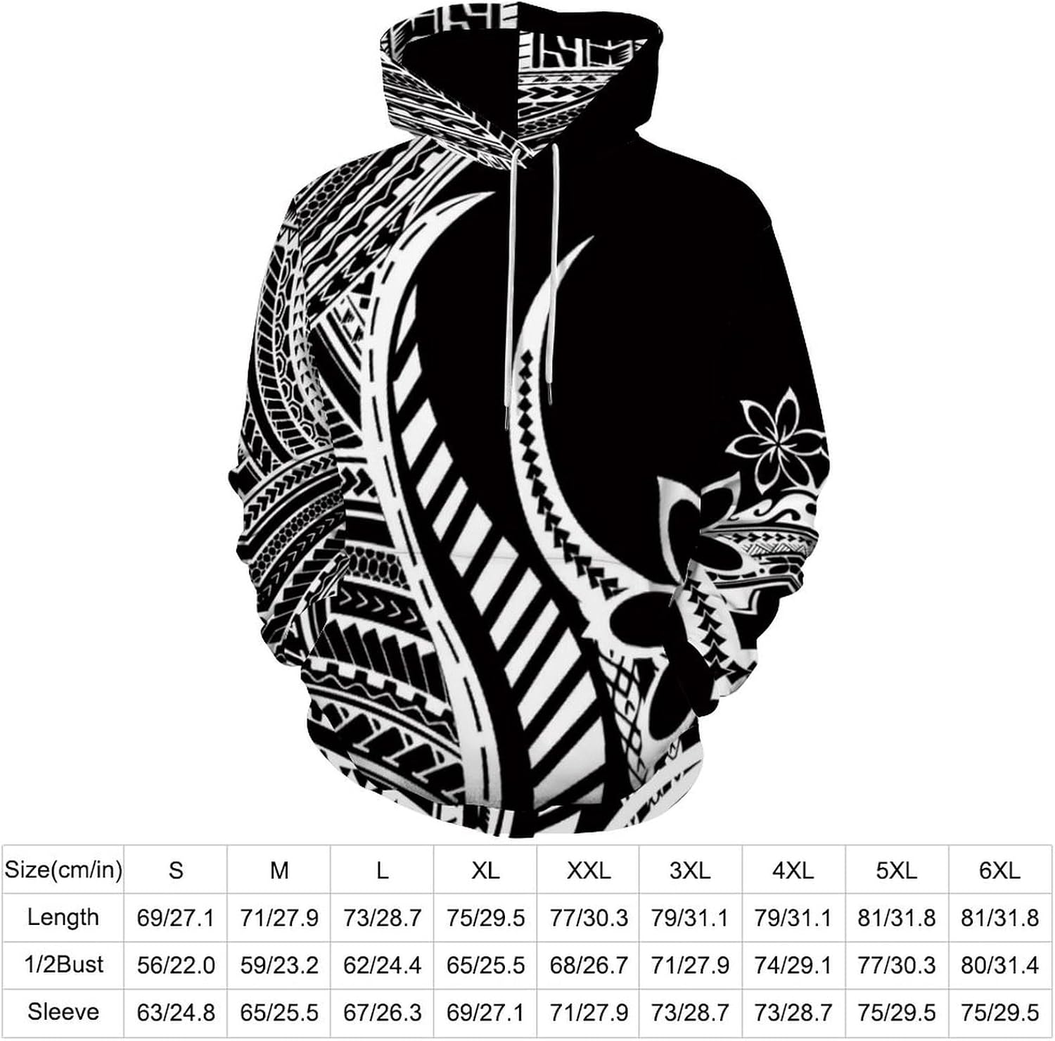 GLUDEAR Men's Polynesian Traditional Tribal Print Hoodie Plus Size Long Sleeves Tribal Pullover Sweatshirt Hoodies