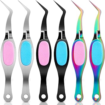 Honoson 6 Pcs Reverse Craft Tweezers Crossing Lock Curved Tweezers for Crafting, Stainless Steel Soft Grip Precision Reverse Grip Tweezer Fine Tip Tweezer for Stickers DIY Jewelry Beading Nail