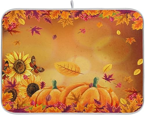 Miniatura 8 de Tapete absorbente de secado de platos de calabazas de Acción de Gracias, reversible, 18 x 24 pulgadas, resistente al calor, protector de secado para