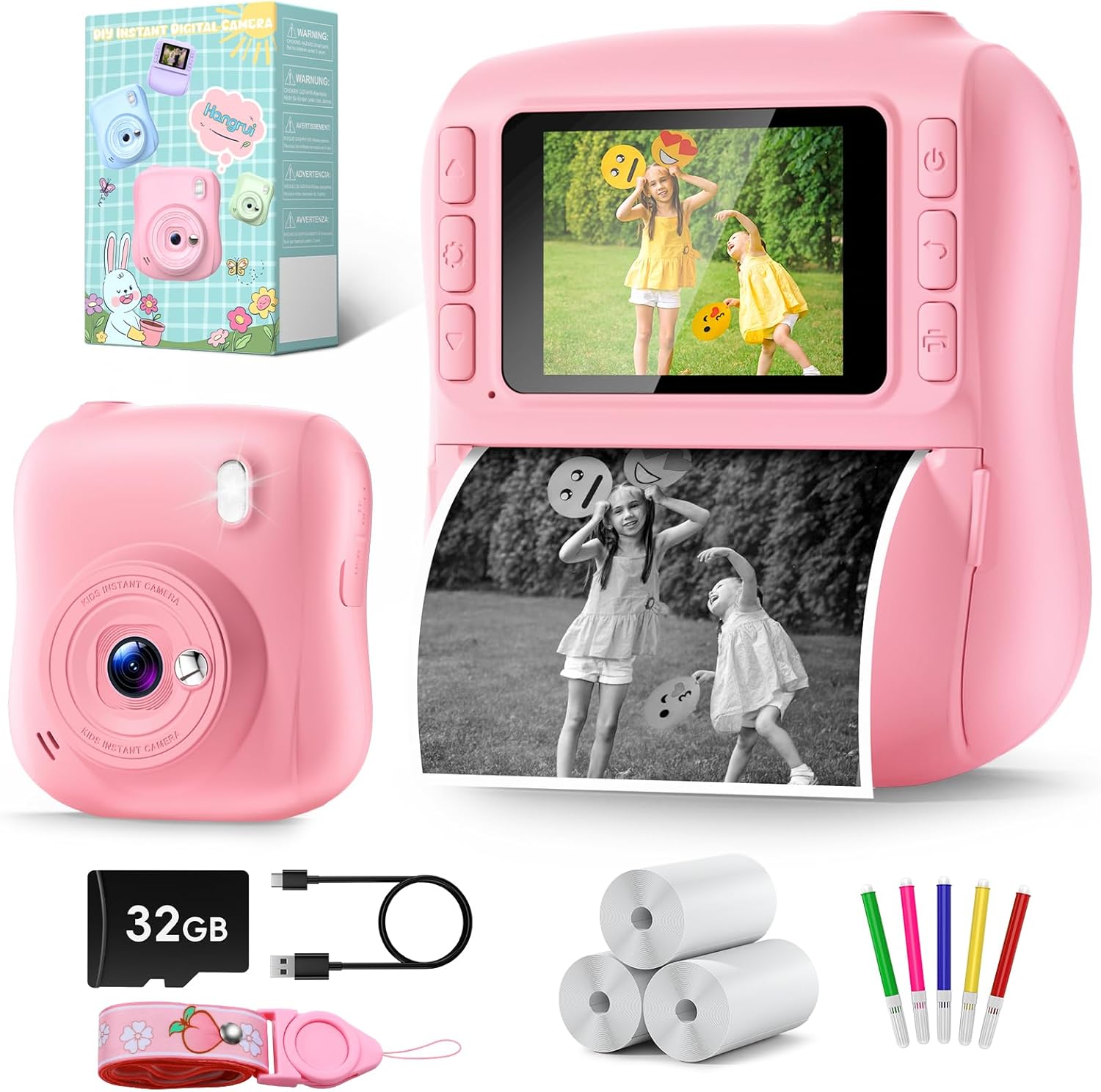 Kids Camera Instant Print, Instant Camera for Girls Boys, Digital Camera Birthday Gifts for Toddler Age 3-12, Portable Travel Toy for 4 5 6 7 8 9 10 11 Year Old(Pink)