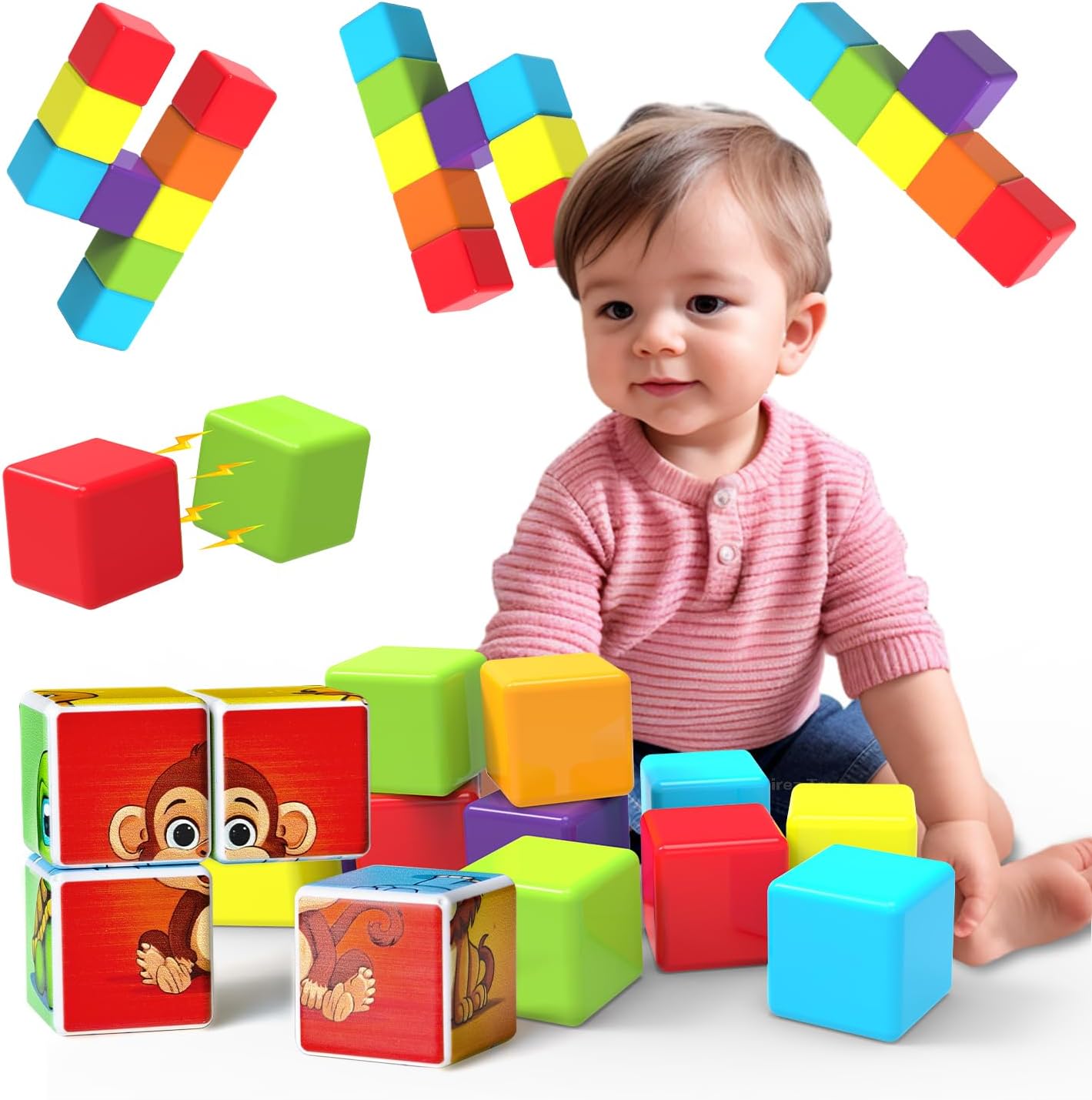 Pairez Toys Magnetic Building Blocks & Magnetic Puzzle Toys for Toddlers, Large Building Blocks Cubes 1.65 Inches, Sensory & Montessori Toys for Boys & Girls 1 2 3 Years Old