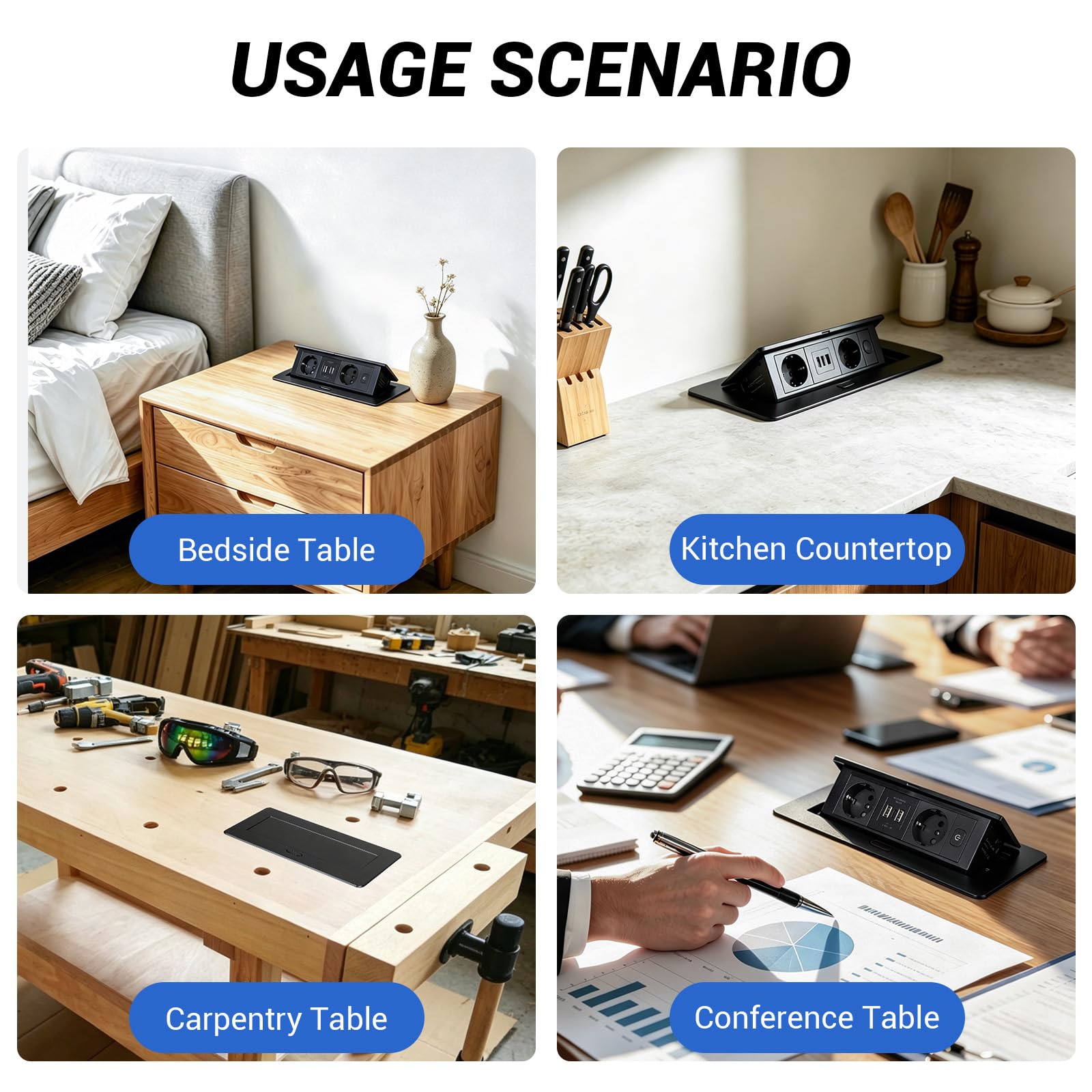 CPROSP Multipresa a Scomparsa da Incasso con 2 Prese e 3 USB (2a+1c) | Specifiche: Multipresa a Scomparsa da Incasso con 2 Prese e 3 USB (2a+1c)