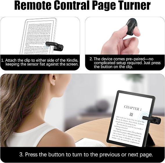 LeadsaiL Page Turner Ring for Kindle Paperwhite/Scribe/Oasis, Wireless RF Remote Control Clicker for iPhone, iPad, Android Tablets, e-Readers, Camera Shutter and Video Trigger, Black