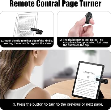 LeadsaiL Page Turner Ring for Kindle Paperwhite/Scribe/Oasis, Wireless RF Remote Control Clicker for iPhone, iPad, Android Tablets, e-Readers, Camera Shutter and Video Trigger, Black