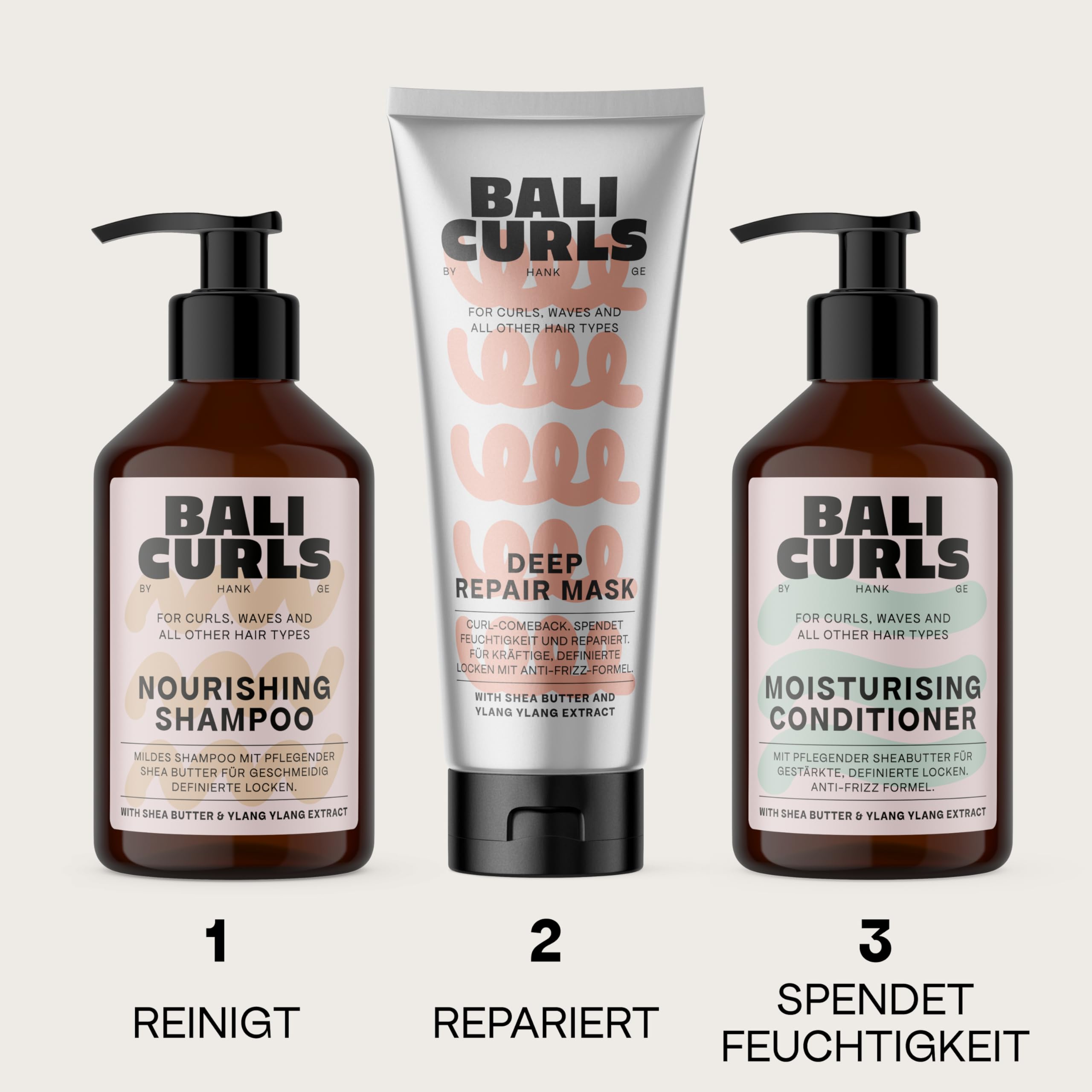 BALI CURLS Deep Repair Mask 6x200ml – Vegane Haarmaske mit Sheabutter, Kokosöl & Avocadoöl – Tiefenpflege für Locken & trockenes Haar – Mit Ylang-Ylang-Extrakt