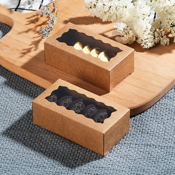 JCXGRVC small treat boxes with window - 100pcs candy box for chocolate & bakery treats Macaron Packaging for Wedding 4.17 x 2.16 x 1.37 inches macaron boxes for 2