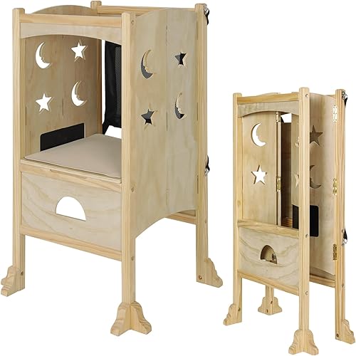 ECOMEX Torre de pie para niños pequeños, taburete de cocina plegable para niños, taburete de aprendizaje para niños, torre de pie extraíble