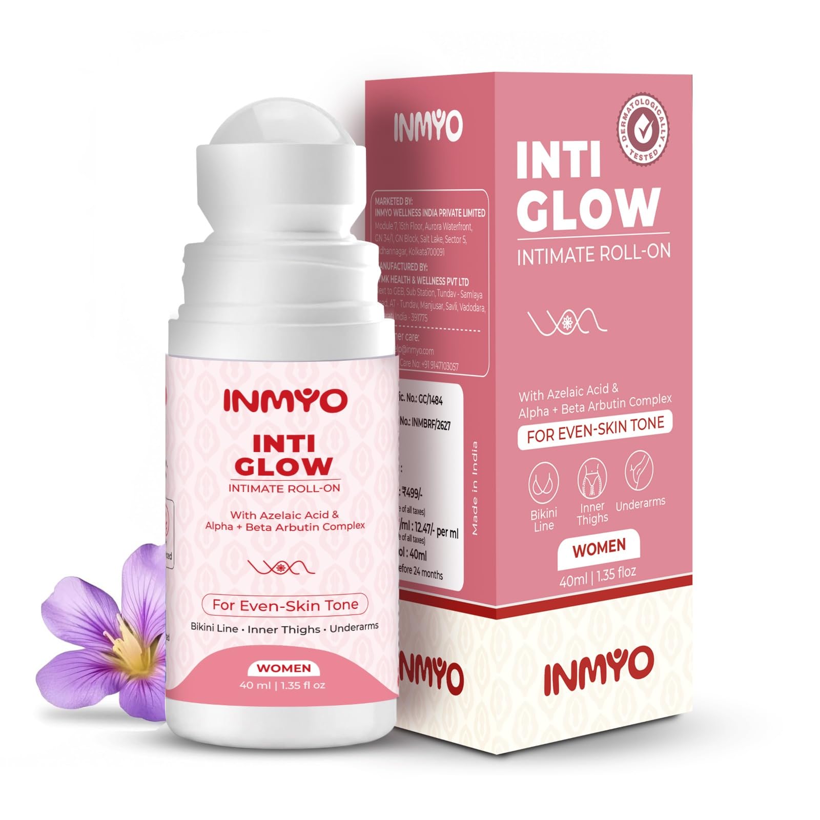 INMYO Inti Glow Intimate Brightening Roll-On for Women | Intimate Brightening Serum with Azelaic Acid, Alpha & Beta Arbutin | Helps Reduce Dark Underarms, Inner Thighs & Bikini Line | Treats Uneven Skin Tone | Hydrating & Odor control Roll-On | Exfoliates & Helps Reduce Pigmentation | 40ml-image-37