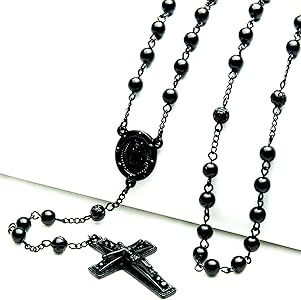 metaltree98 2 PCS Rosary 6 mm Black Bead Guadalupe & Jesus