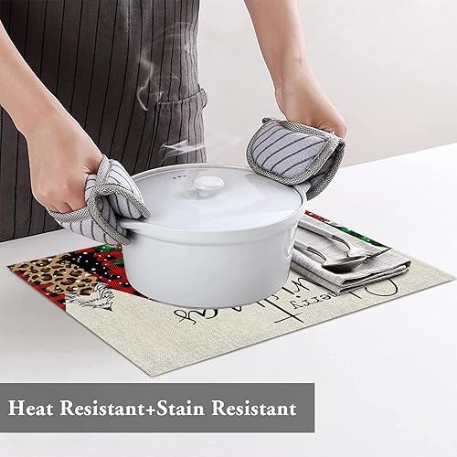 Vista 622 de Juego de 6 manteles individuales rojos para el día de San Valentín, diseño de corazón de San Valentín, resistentes al calor, lavables, manteles