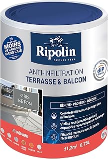 RIPOLIN - Rev&ecirc;tement Anti-Infiltration Terrasse & Balcon - Haute R&eacute;sistance - Gris B&eacute;ton - 0,75 Litre