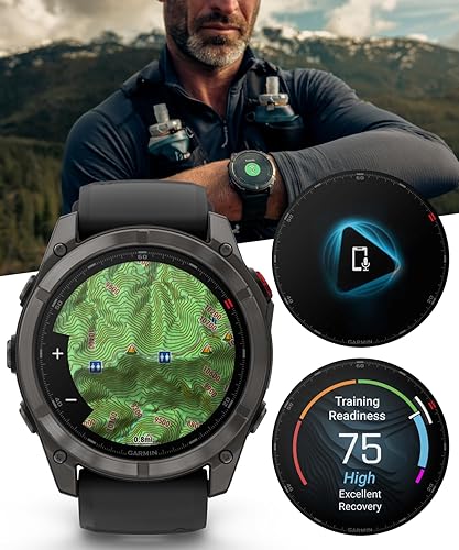 Vista 16 de Wearable4U Garmin Fenix 8 Pro - Reloj inteligente AMOLED con GPS multideporte de 1.772 pulgadas, tecnología inReach, zafiro, gris carbón DLC titanio