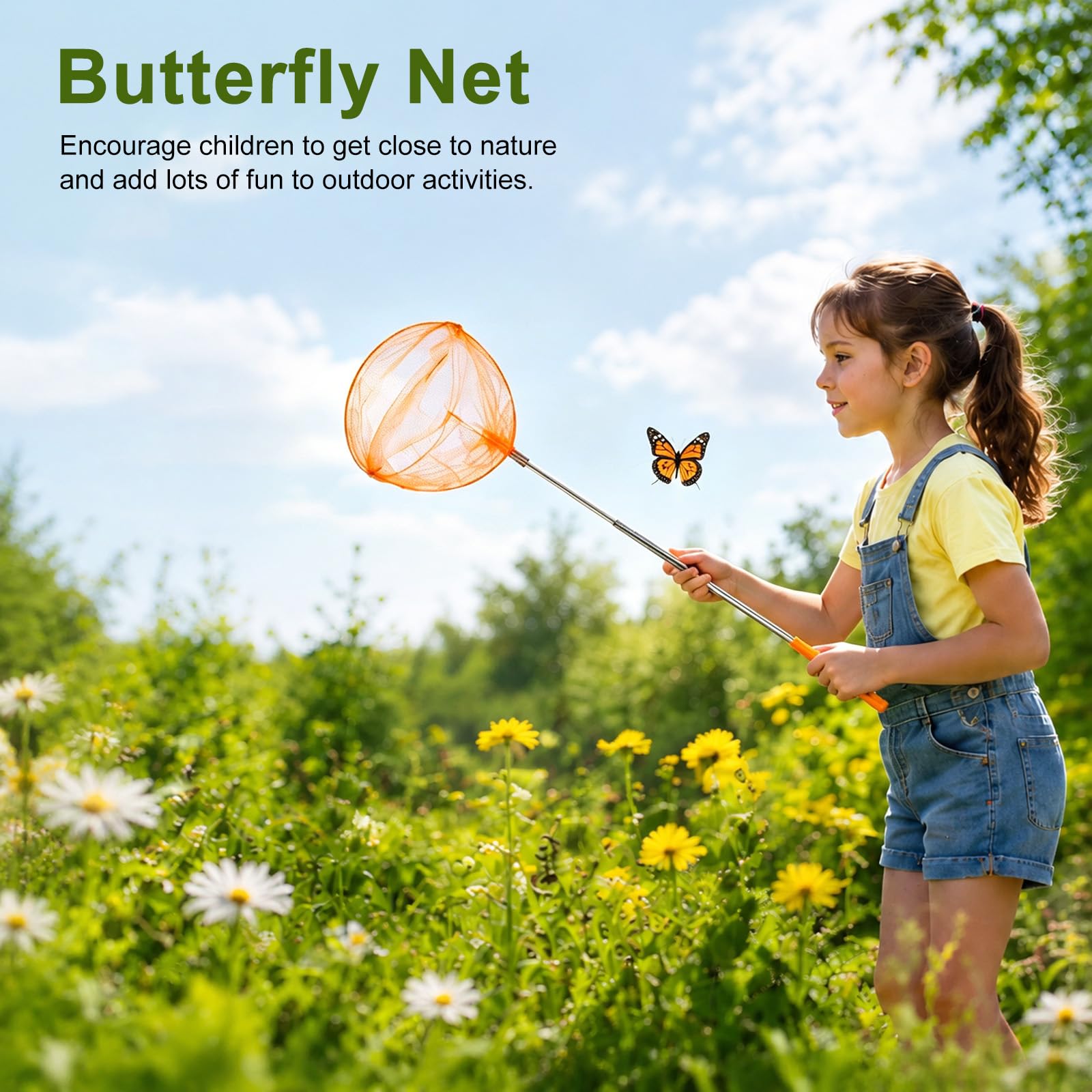 M METERXITY 1 ensemble de filet de pêche télescopique pour adolescents, extensible de 48 cm, poignée réglable, petits filets avec seau pour attraper les insectes/petits poissons/crevettes/aquarium | Manipuler les petits filets avec seau pour attraper les