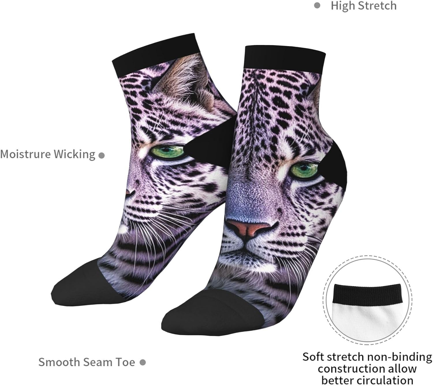 Women Men Breathable Warm Boot Socks Purple Leopard Calf Socks for Hiking Work