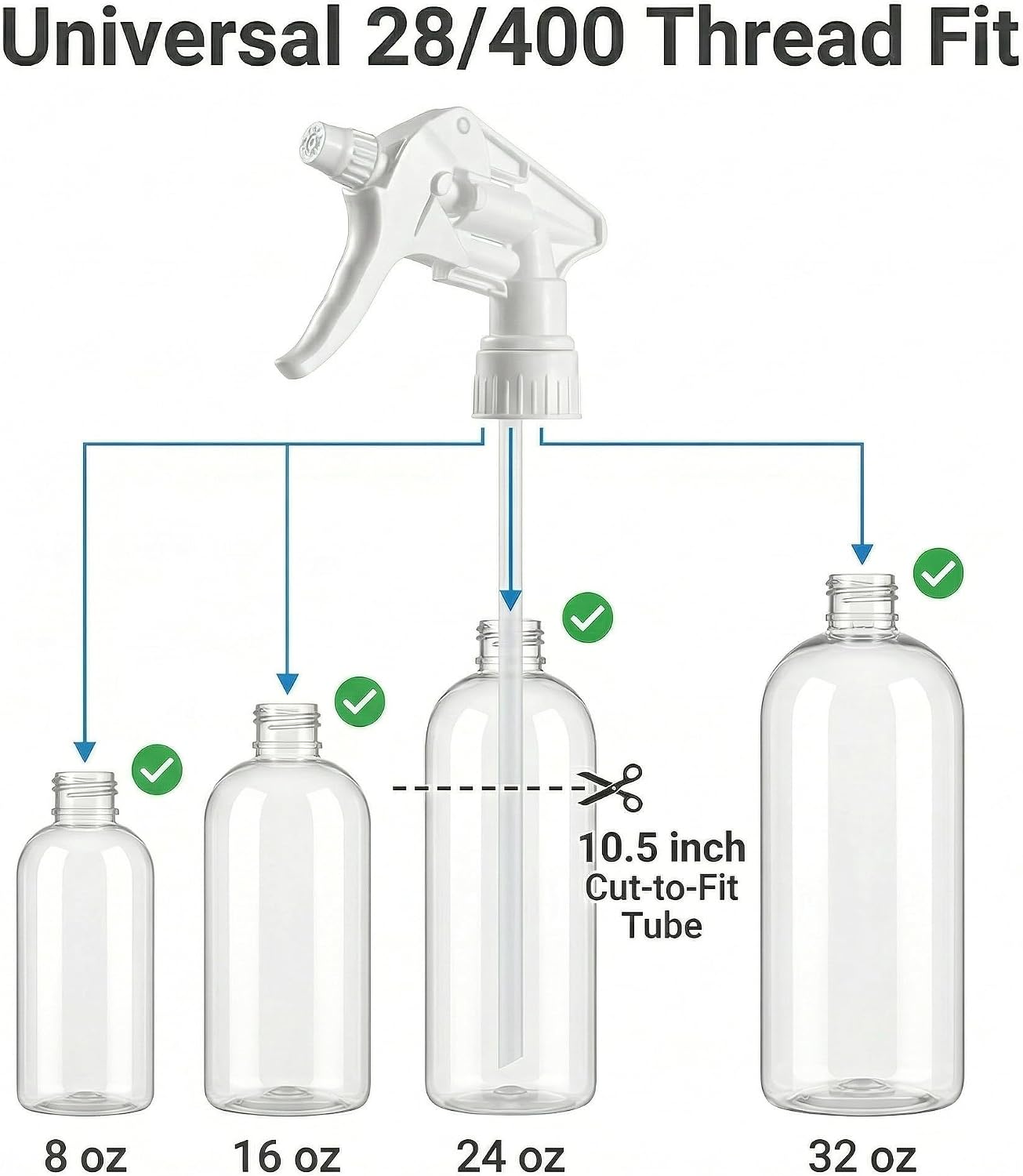 6 Pack Heavy Duty Spray Nozzle for Bottles, Leak-Proof Adjustable Spray Bottle Nozzle Replacement, Ergonomic Bottle Sprayer for Cleaning & Auto Detailing, Fits Standard 28/400 Spray Bottle Top