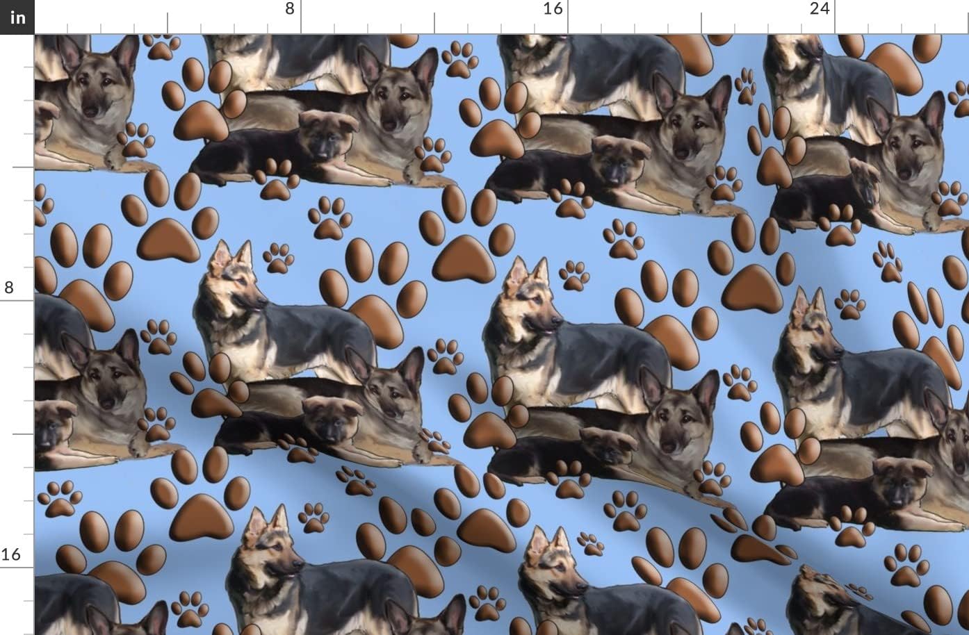 Spoonflower Fabric - German Shepherd Family Blue Dog Pet Printed on Organic Cotton Sateen Fabric by The Yard - Sewing Quilting Apparel Home Decor