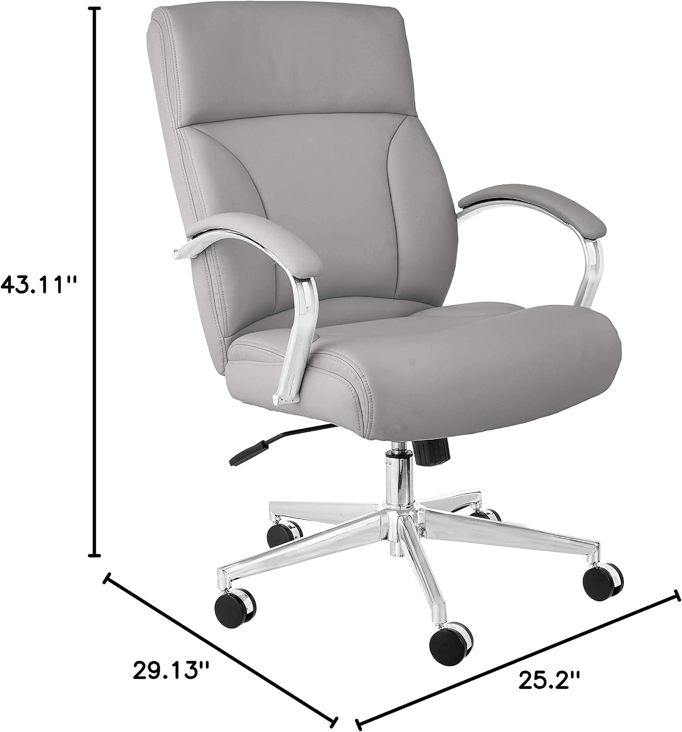 Amazon Basics Modern Executive Chair, 275lb Capacity with Oversized Seat Cushion, Grey Bonded Leather, 29.13"D x 25.2"W x 43.11"H