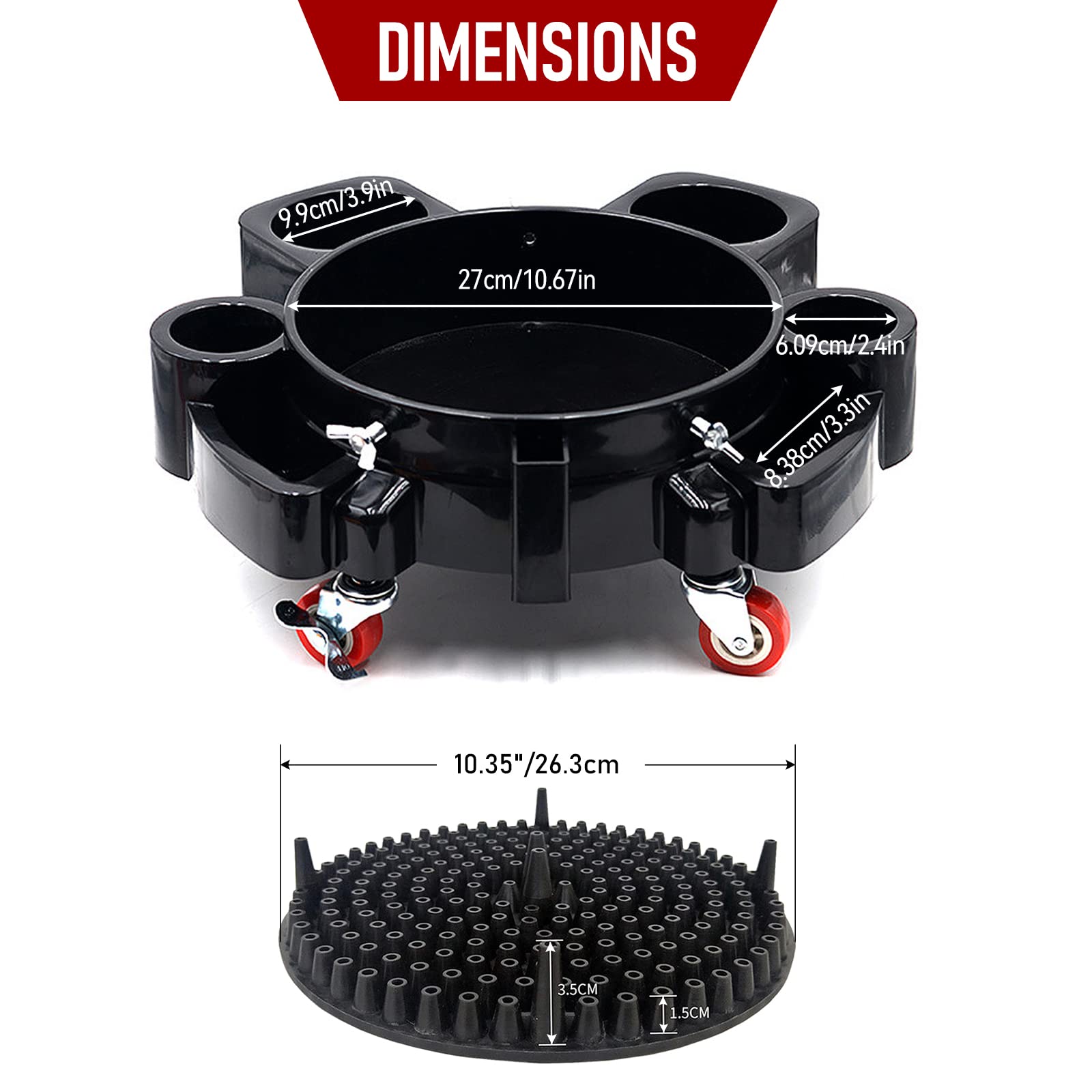 Seau roulant avec 5 roulettes pivotantes, chariot robuste pour lavage de voiture, gant et filet de protection contre le sable pour lavage de voiture, atelier, garage