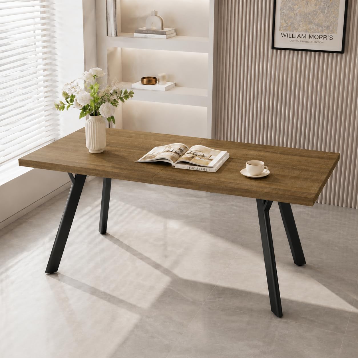 LEWE Tavolo da Pranzo Rettangolare, Tavolo Cucina in Legno, 160 x 80 x 75 cm per 6-8 Persone, Struttura in Metallo Solida, Tavolo Moderno da Cucina, Soggiorno e Sala da Pranzo, Marrone Noce