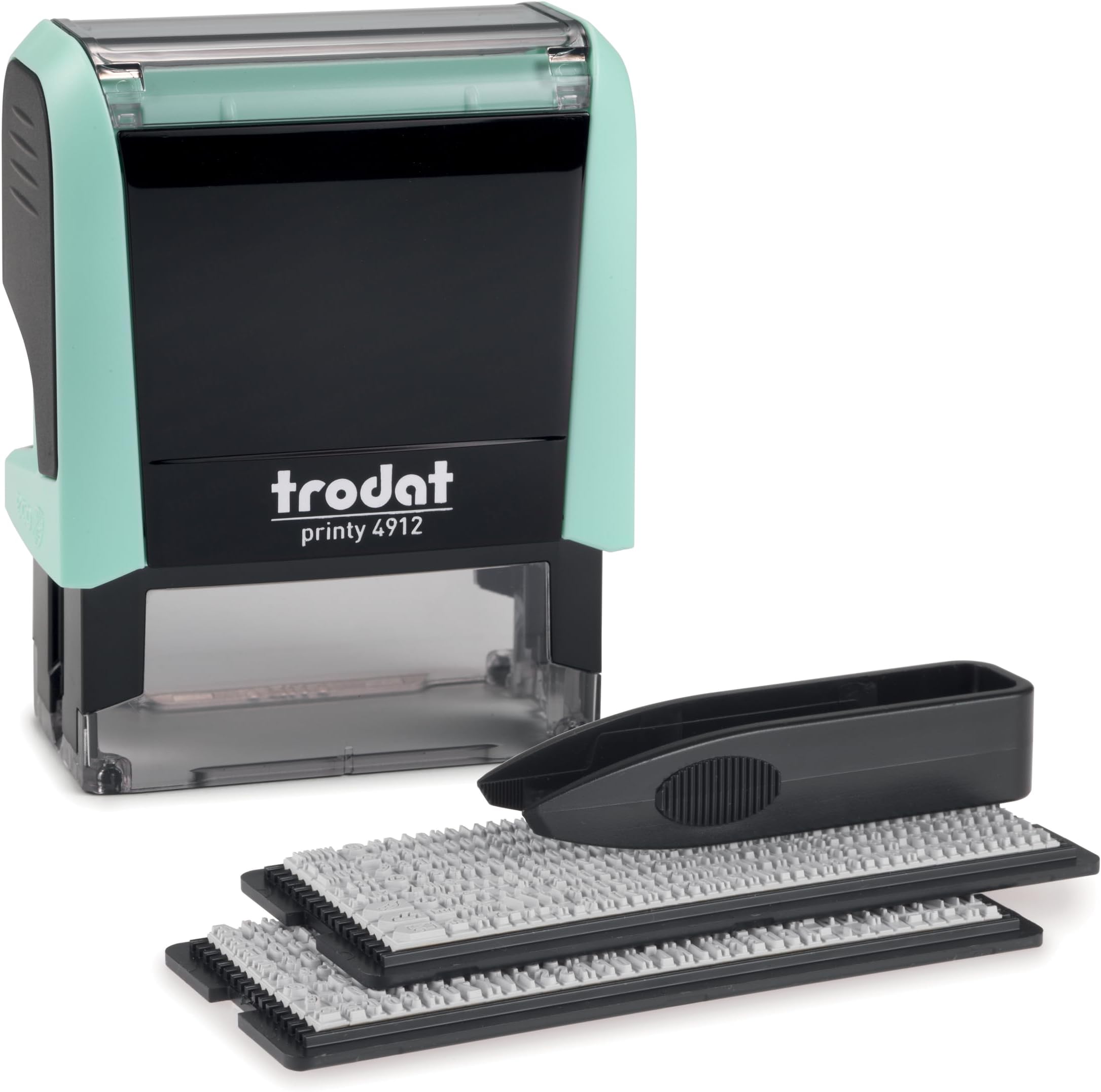 Trodat Printy 4912 Self Inking Do it Yourself (DIY) 4 line Personalized Custom Message or Address Stamp kit with Black Ink, Impression Size: 3/4” x 1-7/8” inch (Green)
