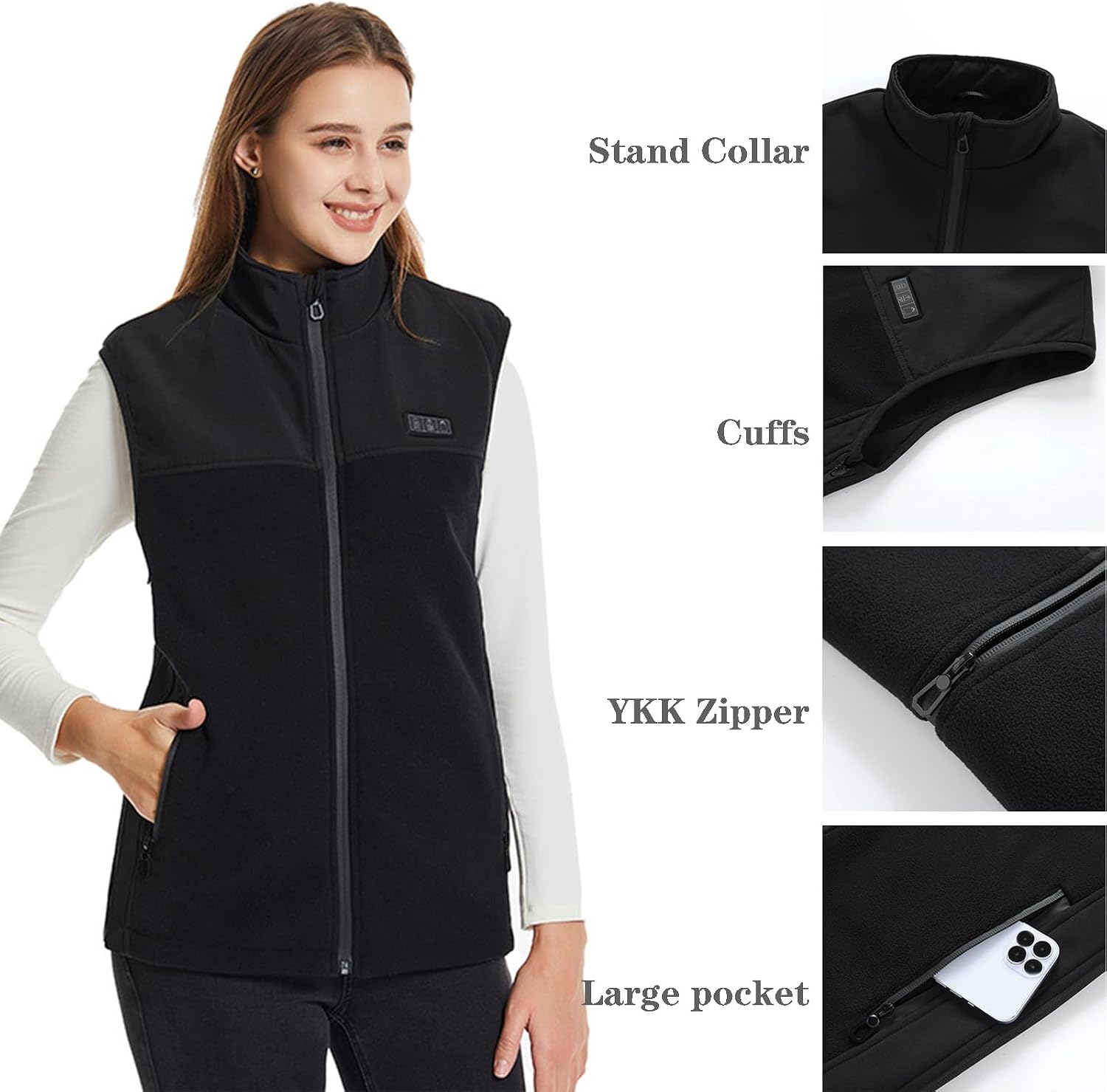 13 Heating Zones Heated Vest Adjustable Size Smart Electric Fleece Heated Vest Winter Warm Coat (Without Battery)