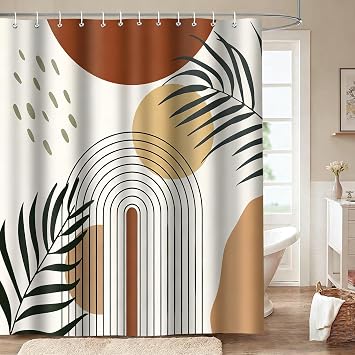 Boho Shower Curtains for Bathroom,Orange Bohemian Mid Century Leaf Sun Modern Waterproof Fabric Bathroom Decor Curtain 72x72 Inches