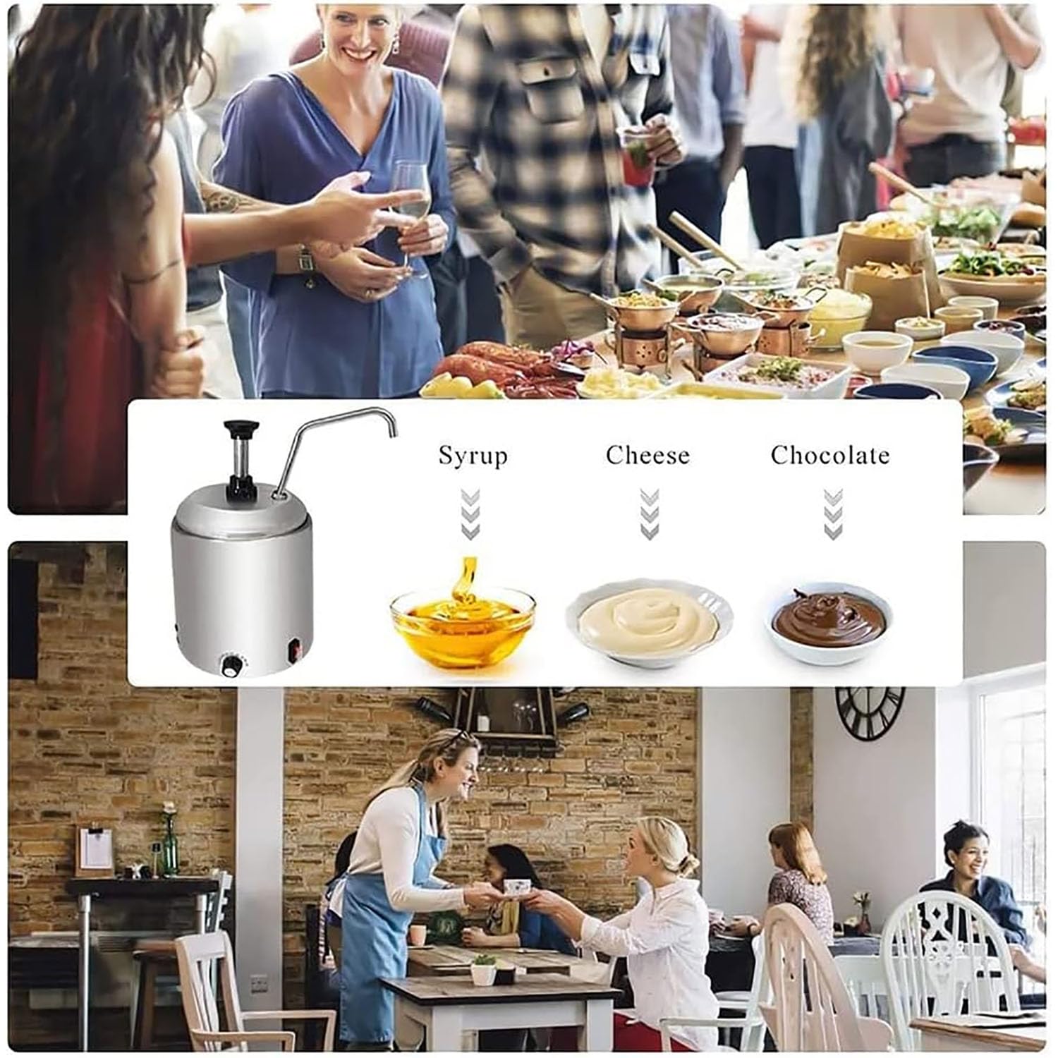 Máquina de templado de queso comercial con puerto de descarga ajustable de 360 grados, calefacción circulante, rango de 30-85 °C para dispensador de chocolate, mantequilla y queso caliente