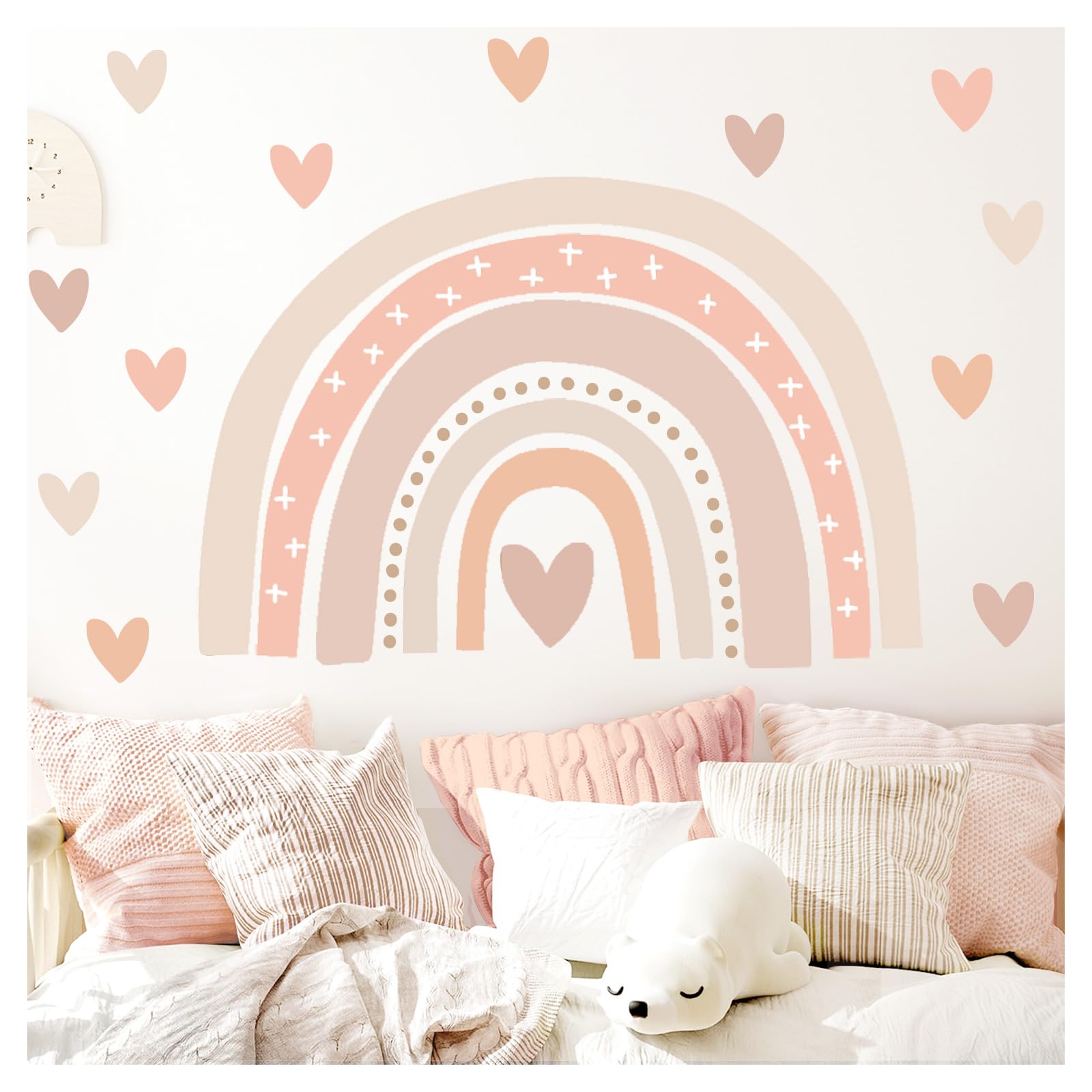Little Deco Wandsticker Regenbogen Boho Wandtattoo Herzchen Pastell Kinderzimmer Wandaufkleber für Babyzimmer Deko DL943-4