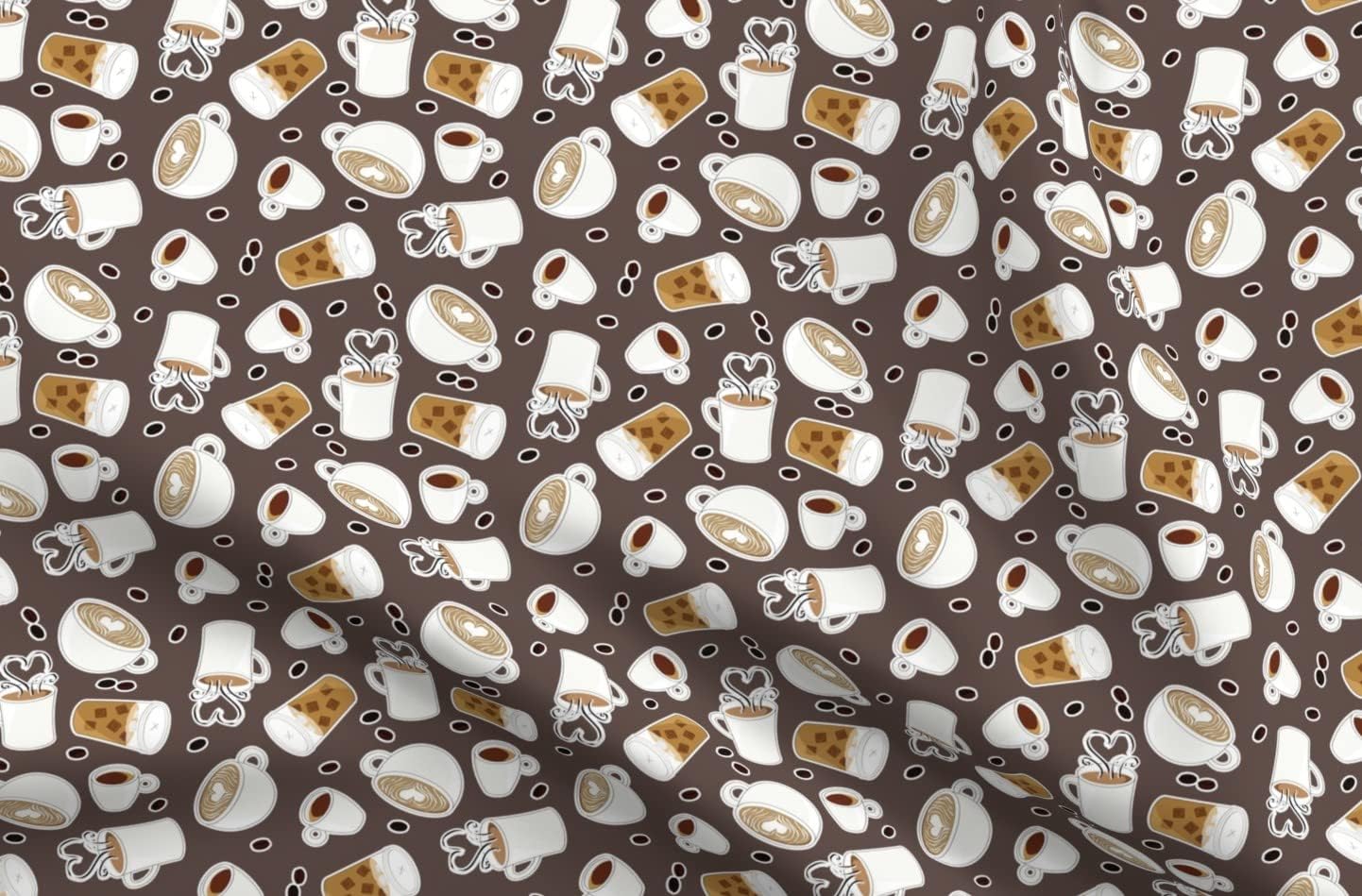 Spoonflower Fabric - Coffee Lover Brown Gray Cute Love Latte Espresso Printed on Organic Cotton Sateen Fabric by The Yard - Sewing Quilting Apparel Home Decor