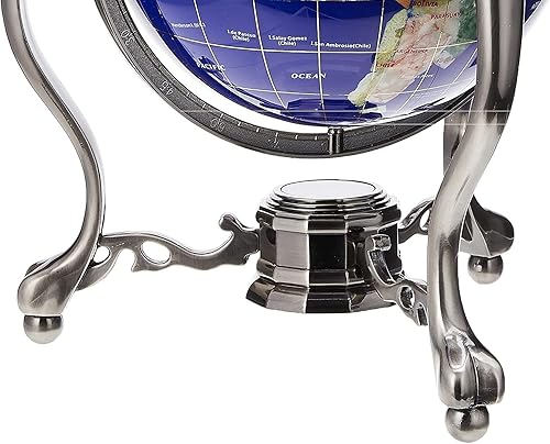 Miniatura 3 de Globo terráqueo de piedra preciosa imitación, océano lapislázuli para escritorio Unique Art, de 13 pulgadas de alto con soporte trípode de plata