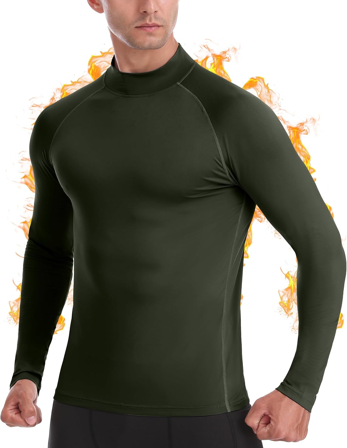 Mens Thermal Turtle Mock Neck Long Sleeve Compression Shirts Tops