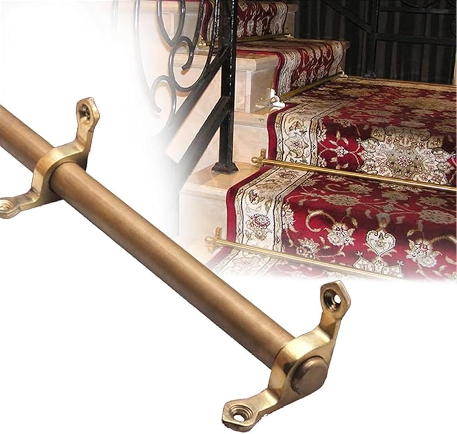 Gold Brass Stair Runner Rods, 28 30 32 34 36 44 46 48 50In, Carpeted Staircase Rod with Finial Ends, Brackets & Screws, for Home Commercial, Customizable, 3 5 10 12 15 Pack(5pcs,56 cm (22 in))