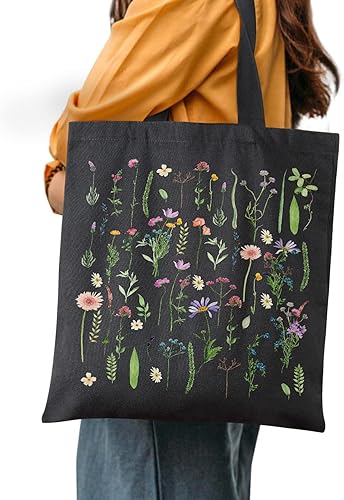 Miniatura 2 de AUSVKAI Bolsa de lona estética para mujer, lindas bolsas de algodón reutilizables de tela para compras, playa, comestibles, Flores silvestres