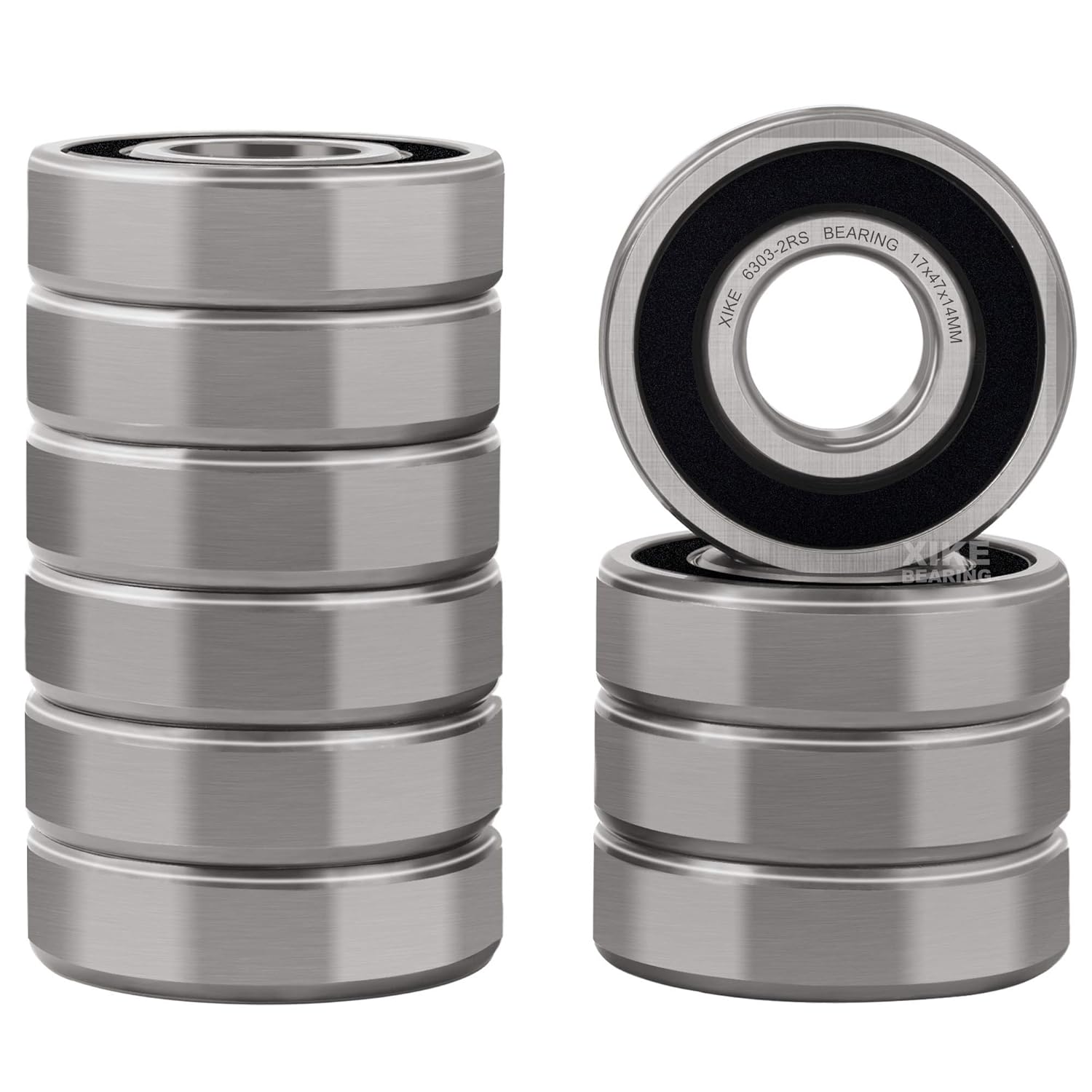 XiKe 10 Pcs 6303-2RS Double Rubber Seal Bearings 17x47x14mm, Pre-Lubricated and Stable Performance and Cost Effective, Deep Groove Ball Bearings.