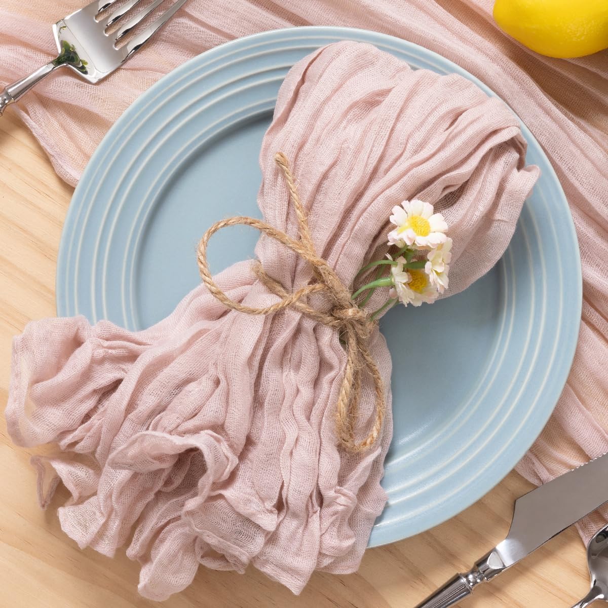 MLMC Rustic Cheesecloth Napkins Set of 24 Dusty Pink Gauze