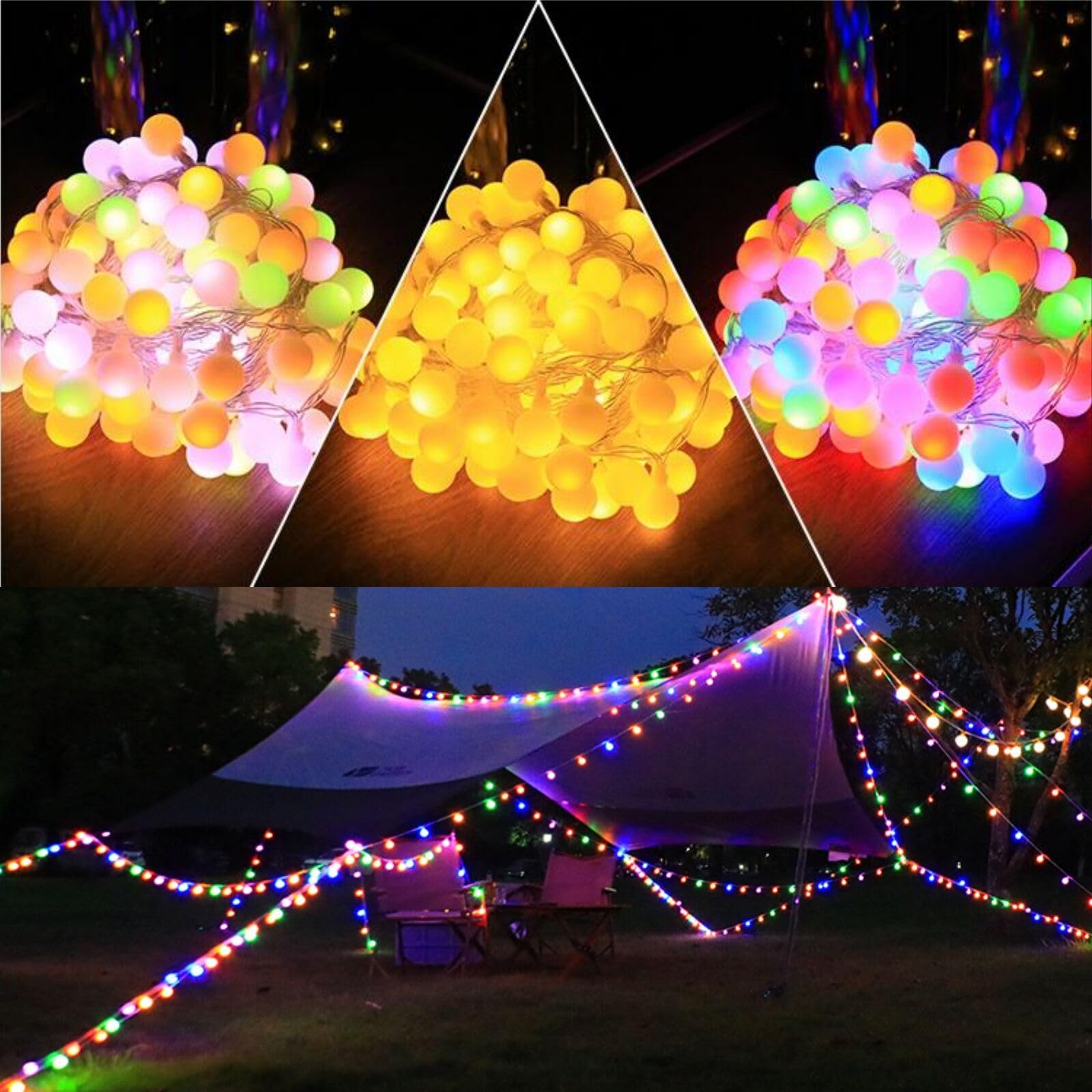 KISUFU Solar Lichterkette aussen, 200 LEDs Solar Kristall Kugeln wasserdicht Außer/Innen Lichter Beleuchtung String Light für Garten Bäume Party Weihnachts Deko Beleuchtung.20M