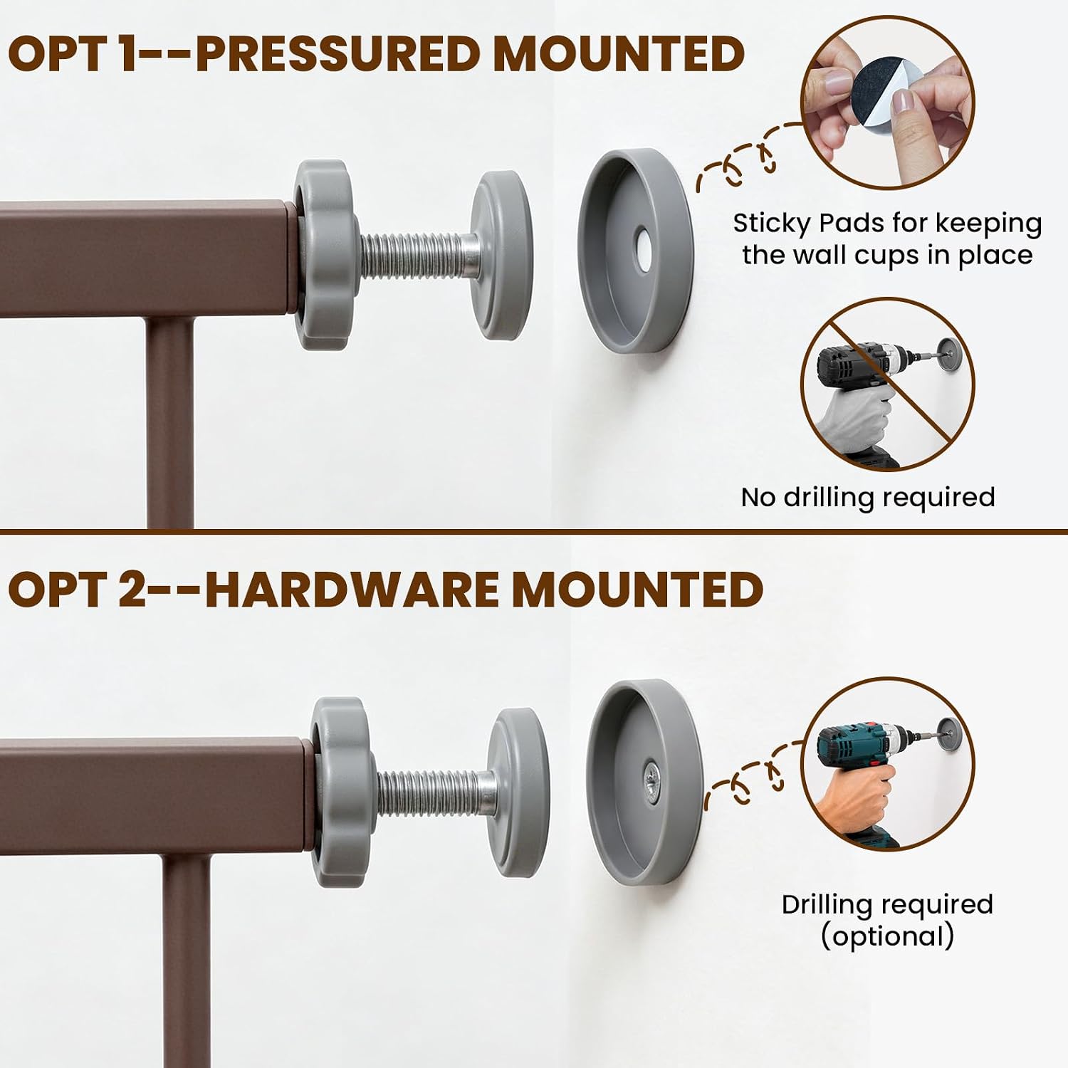 Baby Gate for Stairs, 29.7-40.6" Auto Close Dog Gate Indoor for Doorways, Dual-Lock Design, Extra Wide Pet Gate No Drilling with Walk Thru Door for Hallways, Stroller Friendly, Brown