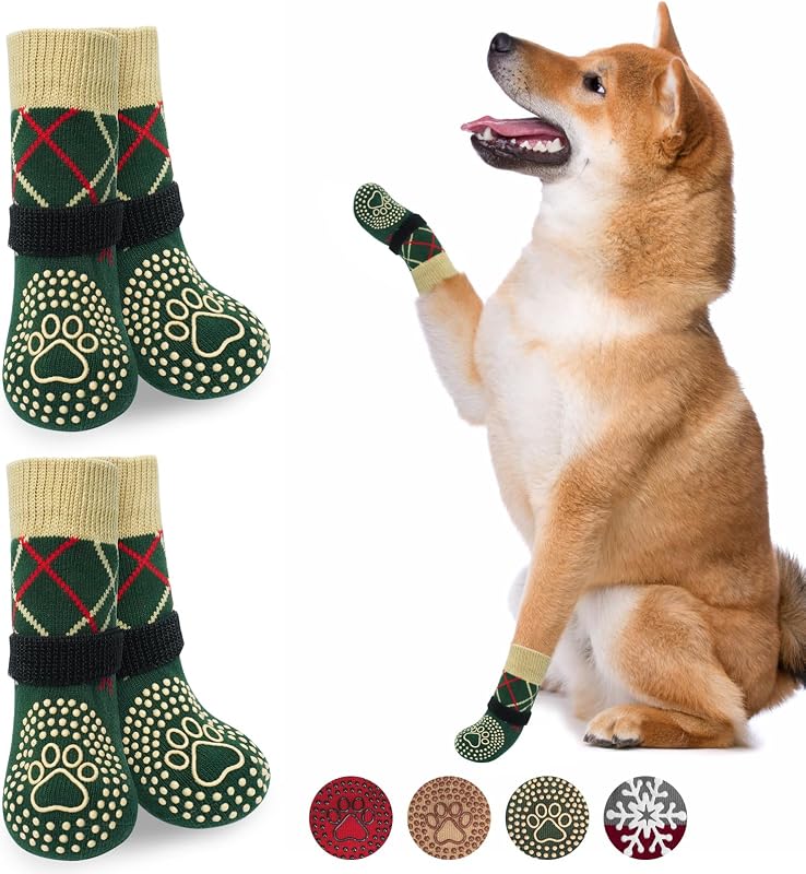 Botas Meias Antiderrapantes para Cães BEAUTYZOO, Algodão e Poliéster, Tamanho Médio, Pacote com 4