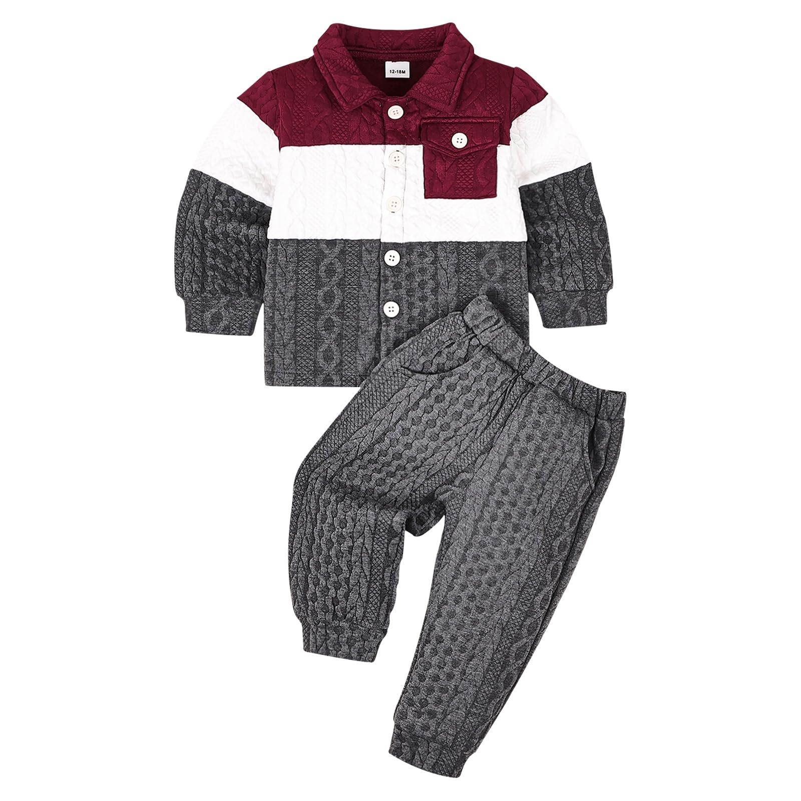 Baby Boy Fall Winter Clothes Toddler Boy Outfits Patchwork Button Down Tops Shirt Pocket Pants 2 Piece 12 Months-5T