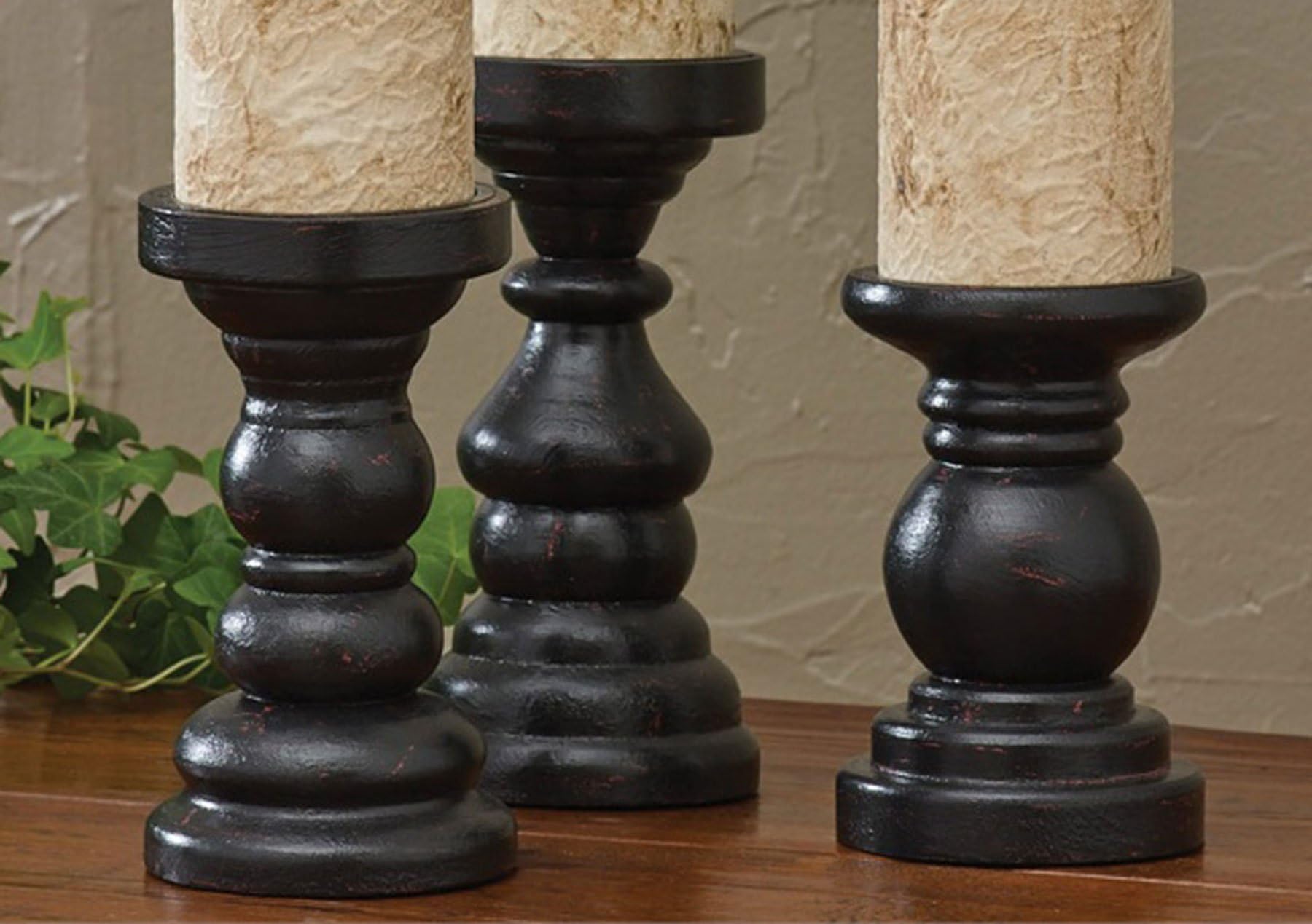 Southport Short Black Pillar Candlesticks, Set of 3