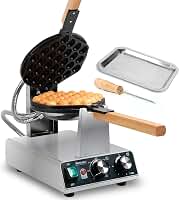 Hehinton Máquina De Waffle Comercial Profissional 110V 1400W, Base Estabilizada Antivibração, Ferro Para Fazer Ovos Giratório De 180°, Corpo De Aço Inoxidável Escovado E Revestimento Antiaderente,