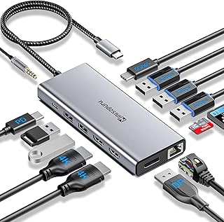 USB C Docking Station Dual Monitor, 14 In 1 Minisopuru USB C Hub Dual HDMI Adapter For 2 Monitors, DP, 5 USB A Ports, USB C Dock PD Charger, SD/TF, Mic/Audio, Ethernet, USB C Data, For Windows Laptops